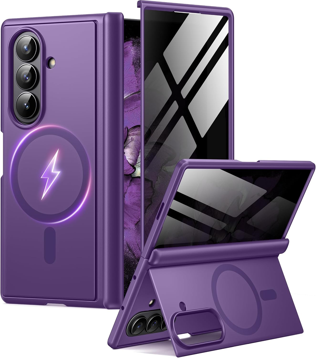 Detalle de BERFY Z Fold 7 Case with Privacy Screen Protector, Hidden Kickstand & MagSafe Compatibility (Purple)
