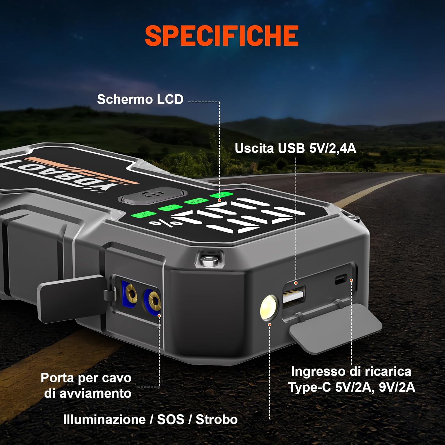 Thumbnail 5 de YDBAO Avviatore Batteria Auto 8000A: Avviatore di Emergenza 12V con Power Bank, Display LCD e Torcia LED