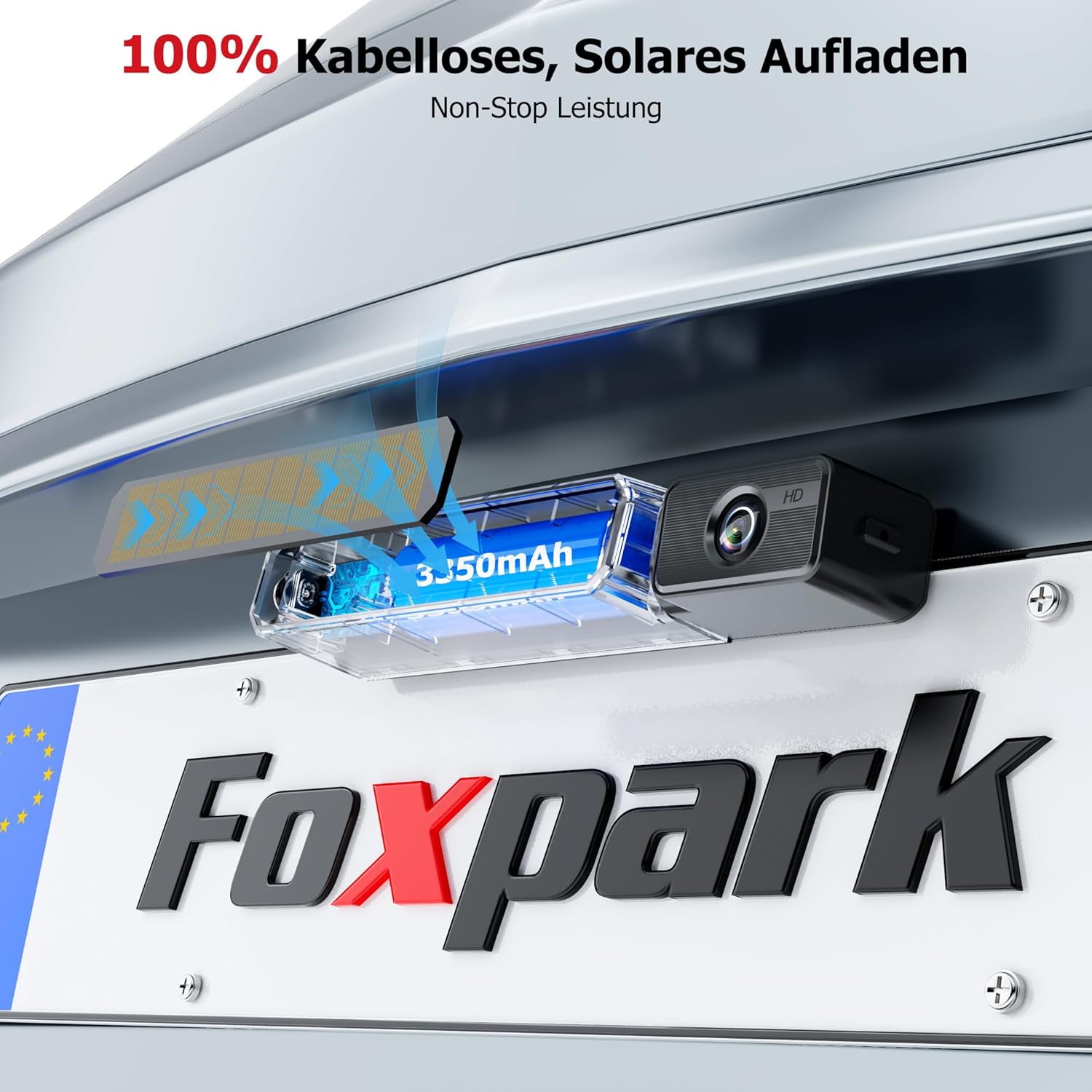 Detalle de Foxpark 5" Solar Rückfahrkamera kabellos Set mit HD1080P Monitor und 2-Kanal-Unterstützung (IP69K)