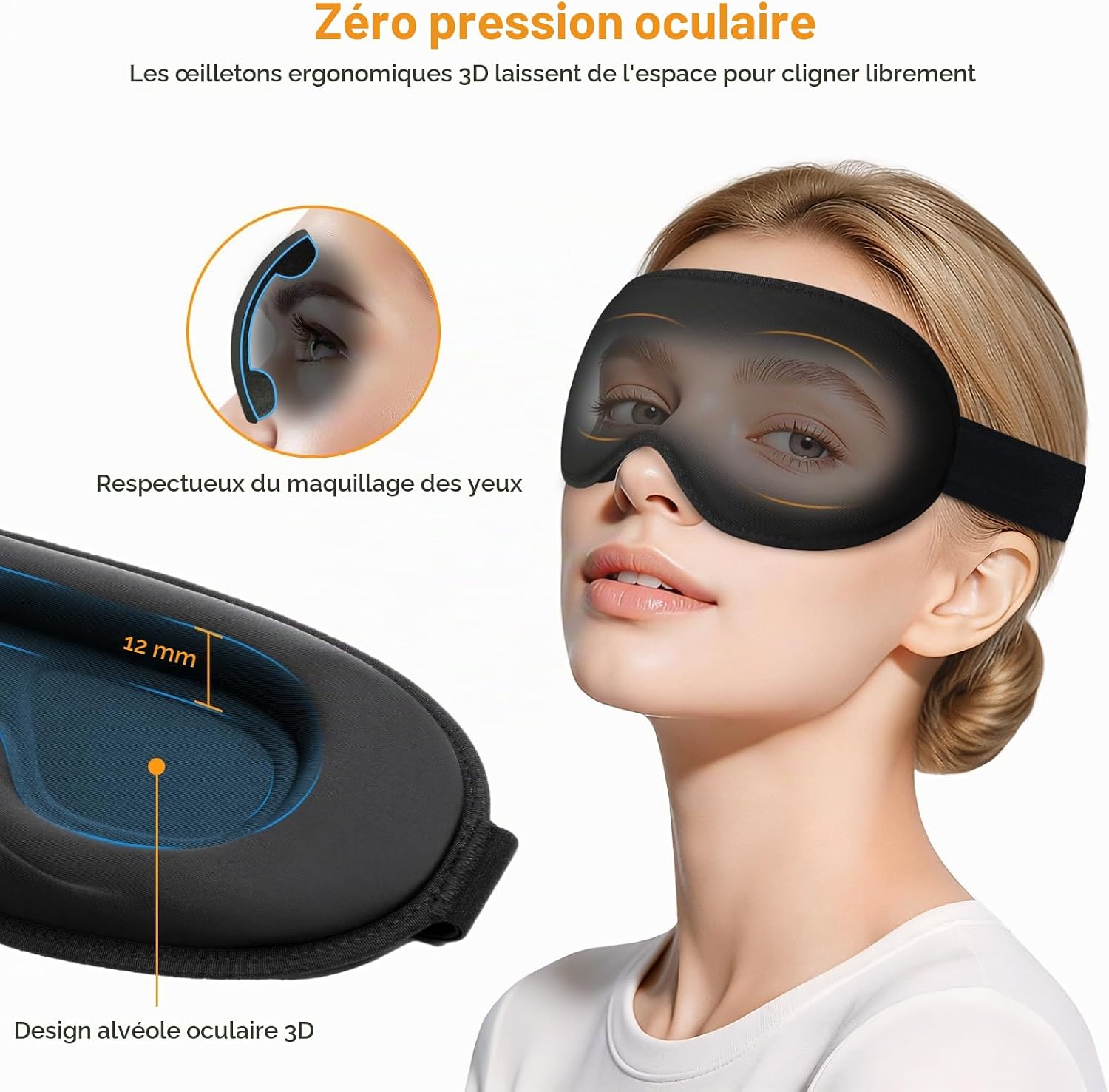 Detalle de Gritin 2026 Gen2 slaapmasker, 3D-oogcontour en verstelbare hoofdband