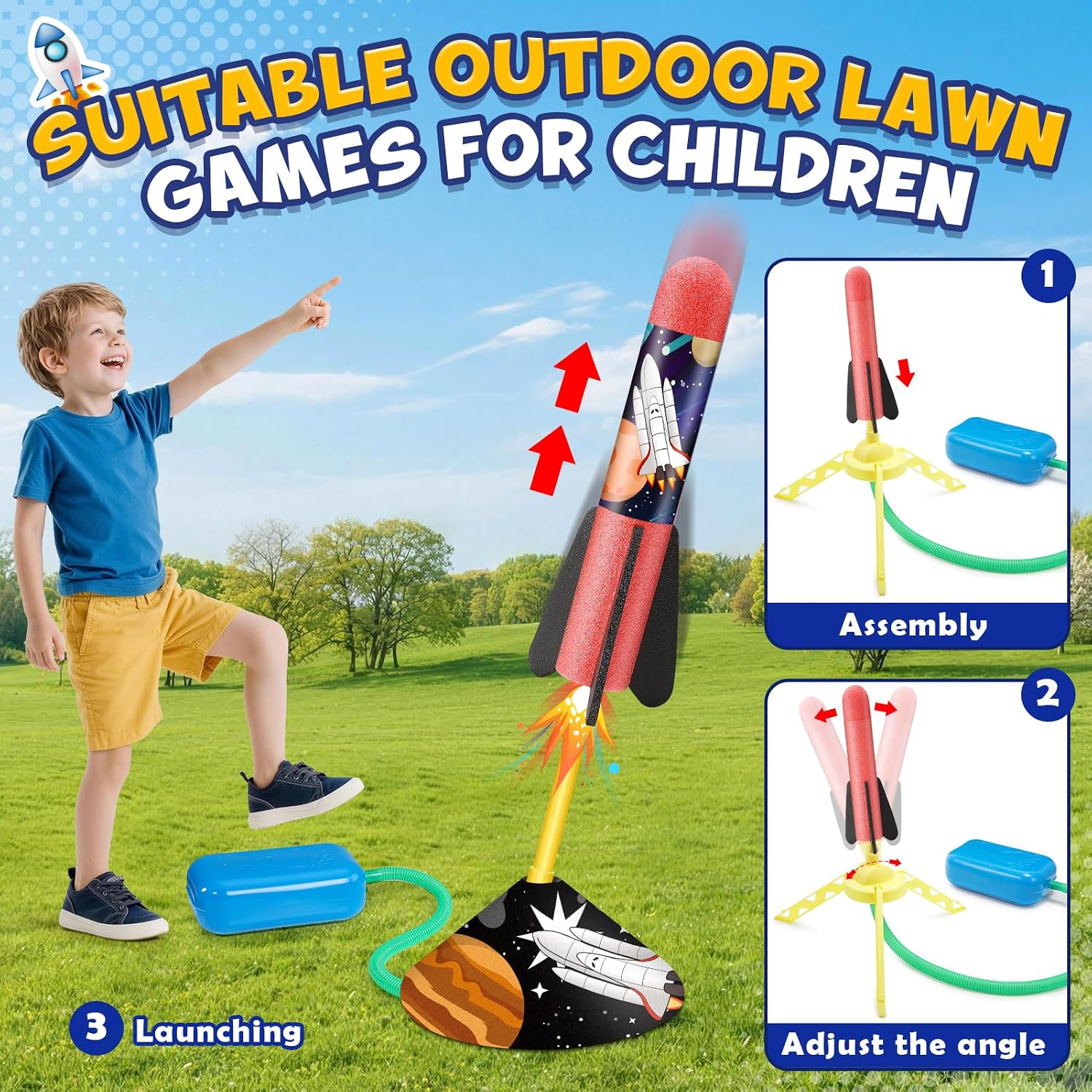 Thumbnail 2 de Anginne Rockets foam rocket launcher toy with adjustable launch angle (8 rockets) for kids 3–12