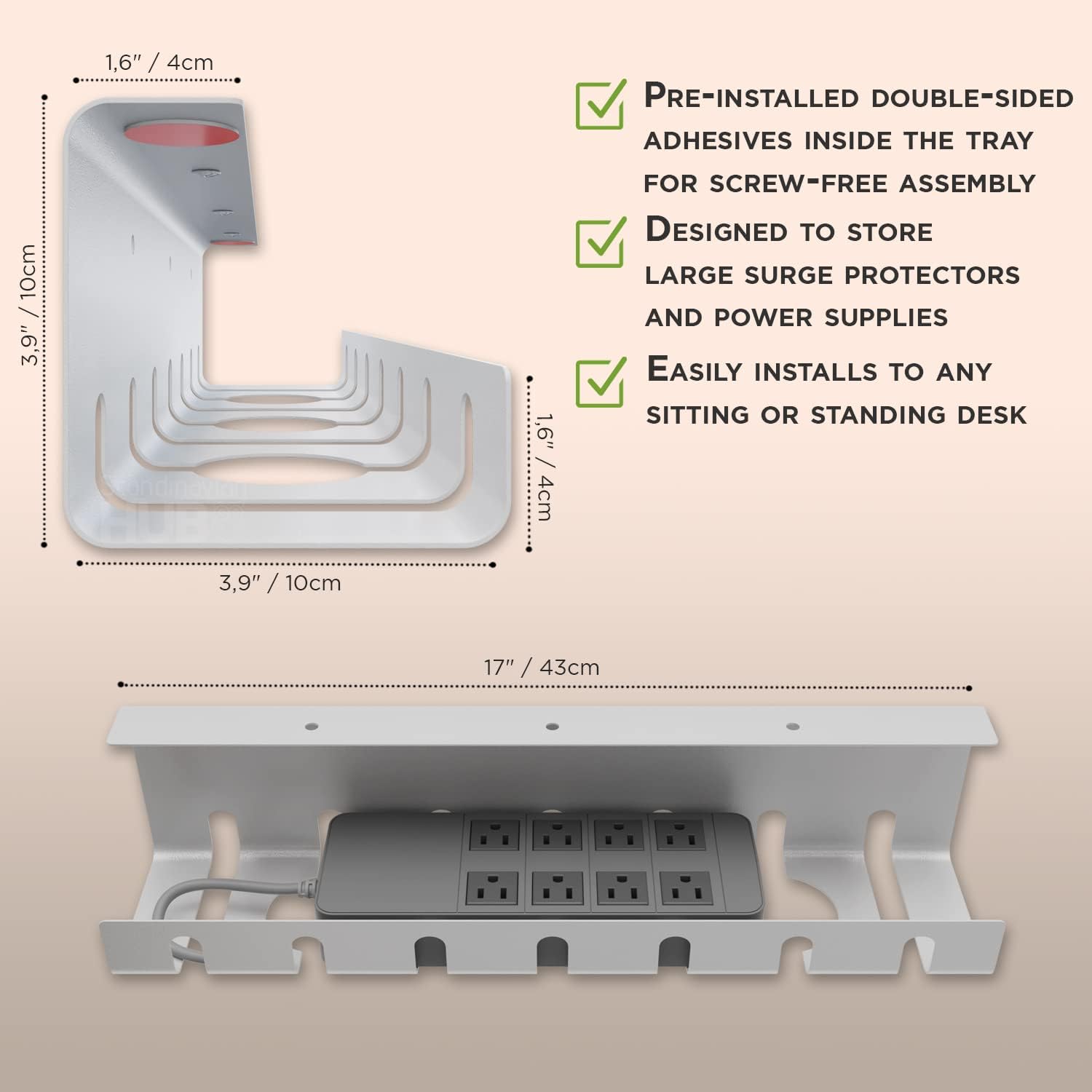 Thumbnail 6 de Scandinavian Hub 8A-CKRK-WJYD Under-Desk Cable Trays, Set of 2, White Metal