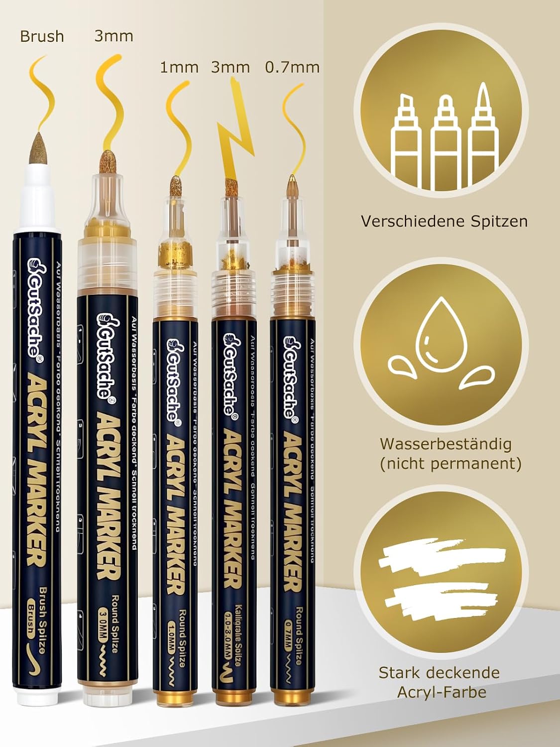Detalle de DealKits Goldene Acrylmarker Set mit 5 Stiften