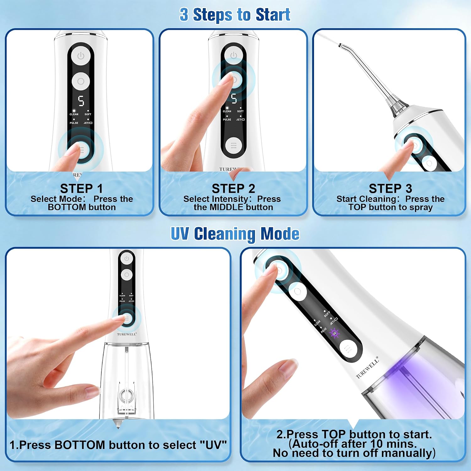Detalle de TUREWELL Water Flosser, 300 mL Tank