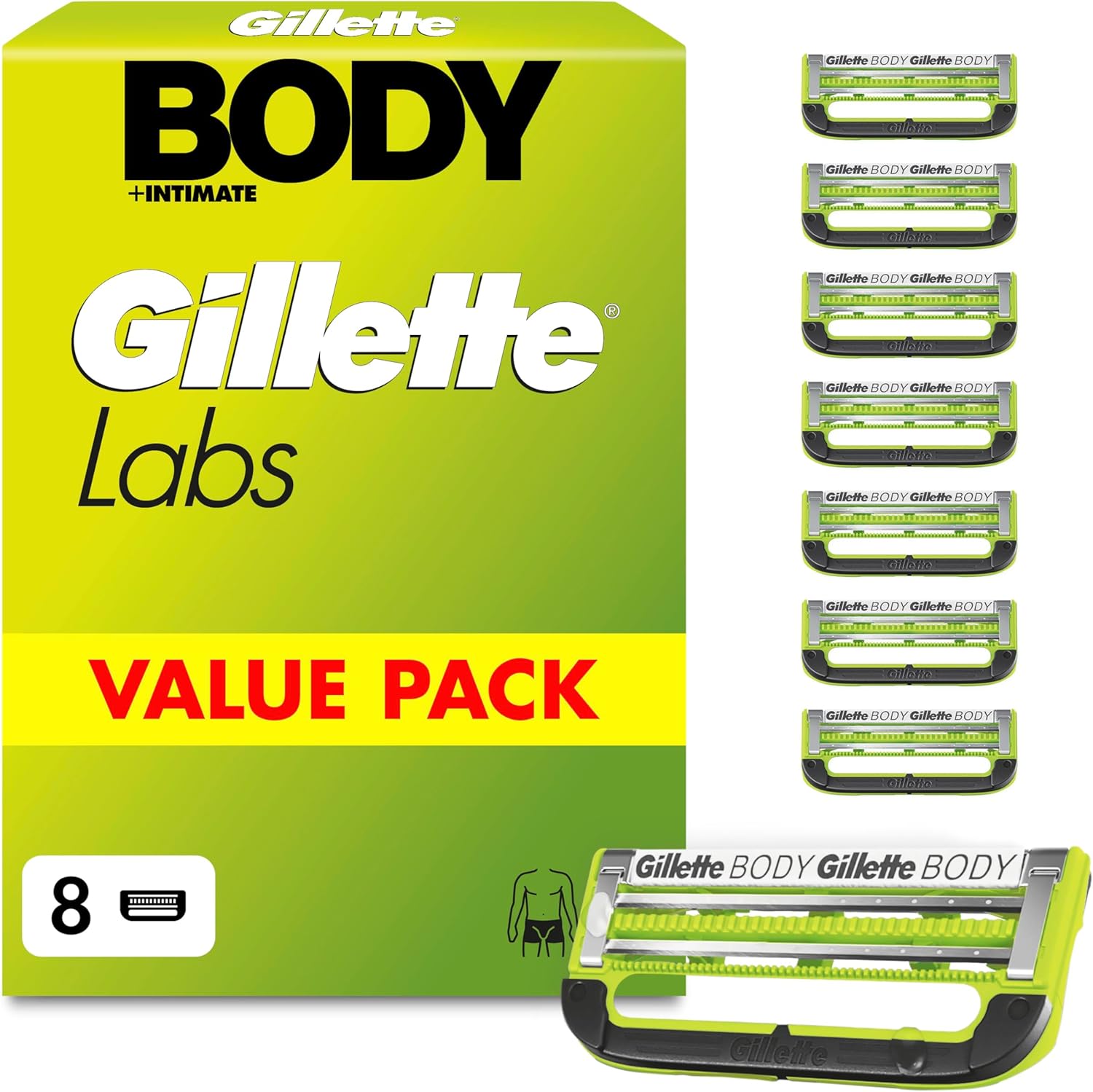 Detalle de GilletteLabs Body & Intimate Herren Rasierklingen – 8 Original Ersatzklingen für Intimrasur