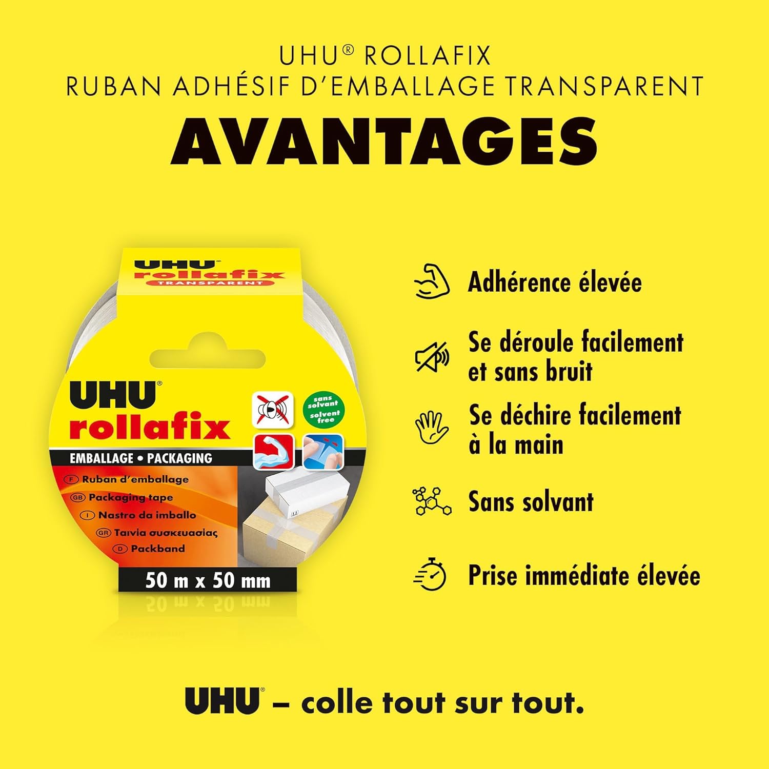 Thumbnail 3 de UHU Rollafix Emballage — Ruban Adhésif Transparent 50 mm x 50 m (Lot de 3)