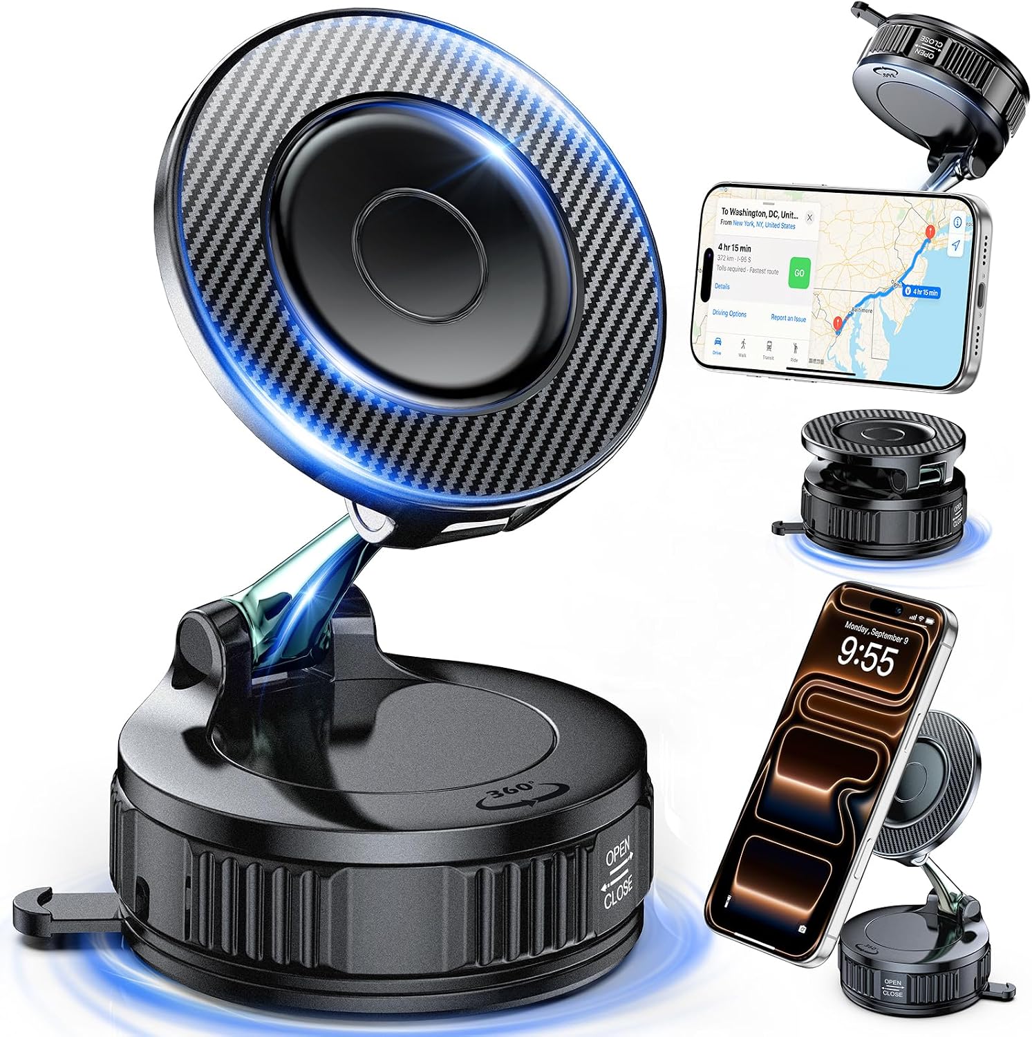 Detalle de Car Phone Holder for MagSafe (Carbon Fibre) with 108LBS Vacuum Suction and 360° Rotation