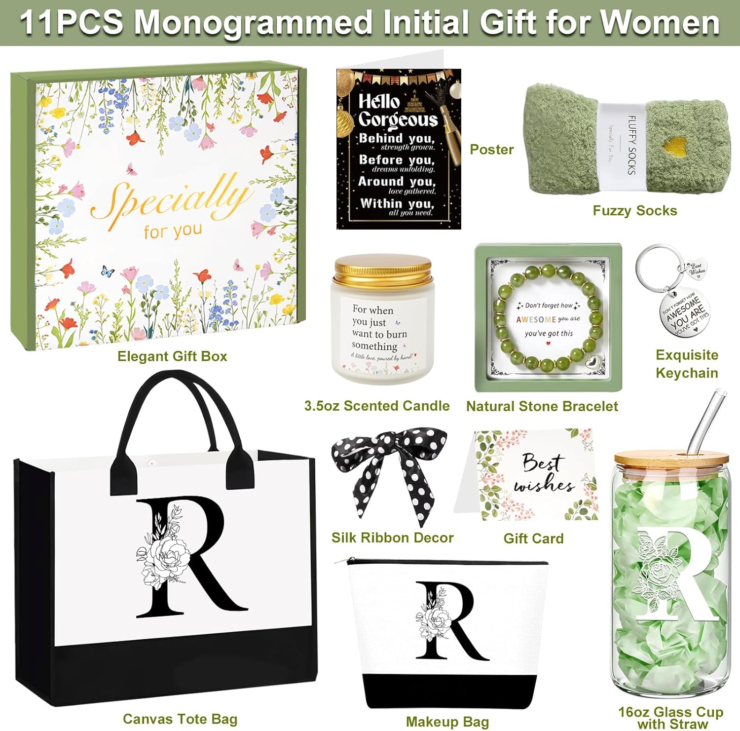 Detalle de SHXWELL Personalised Gift Set for Women — Monogram Tote, Glass Cup, Candle and More