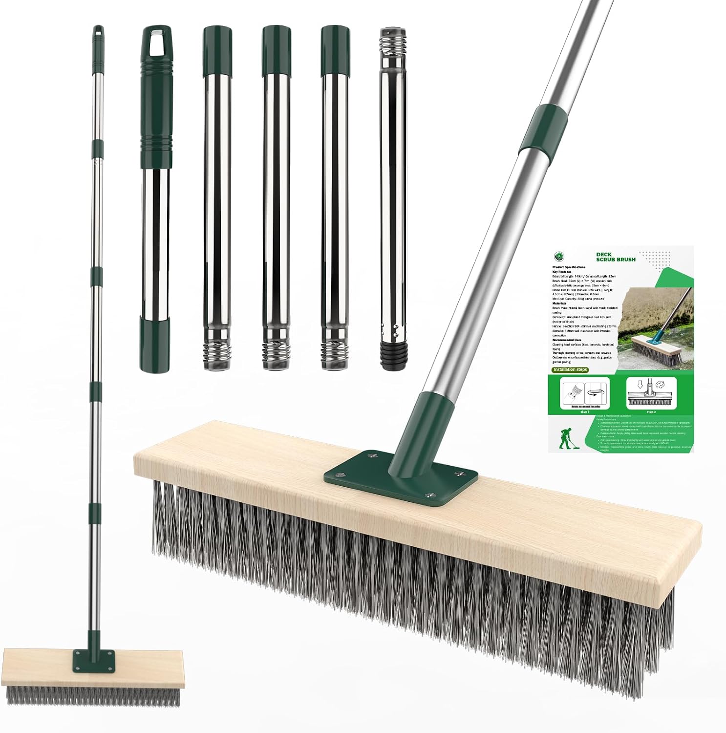 Detalle de Heavy-duty yard brush with retractable 60-inch handle and 11.8-inch wire head for outdoor cleaning