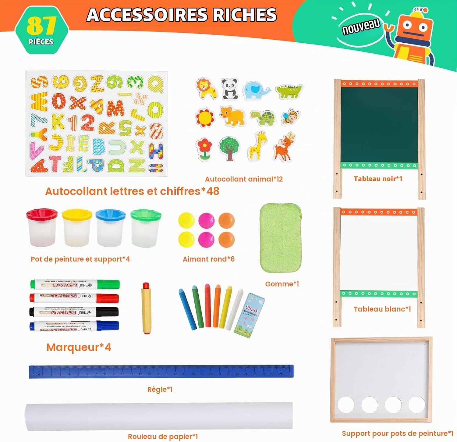 Detalle de Siairo DE-JHB-green houten kinderbord met papierrol, verstelbare hoogte en whiteboard