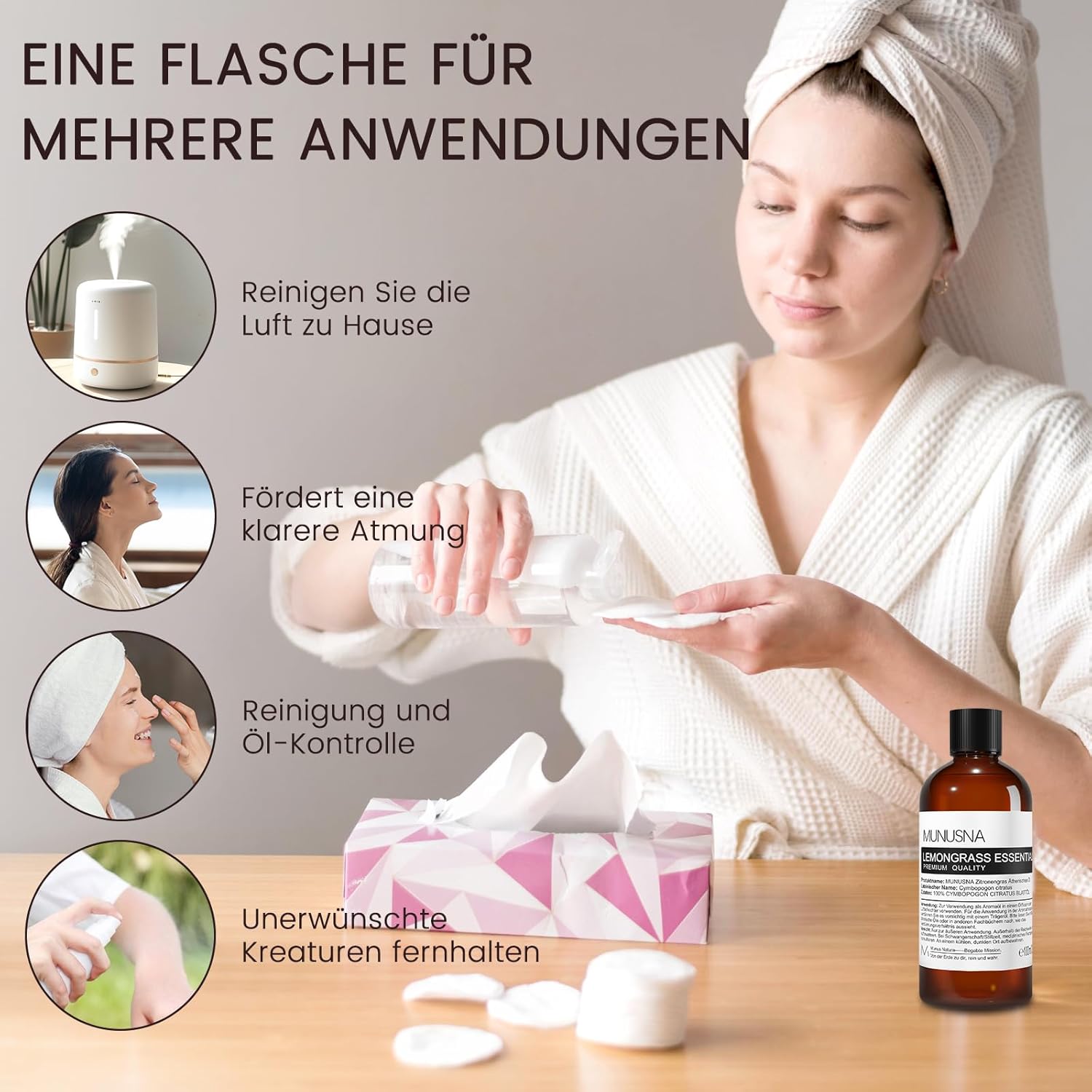 Thumbnail 3 de MUNUSNA Zitronengrasöl (100 ml) – ätherisches Öl für Diffusor, Duftlampe & Anwendungen