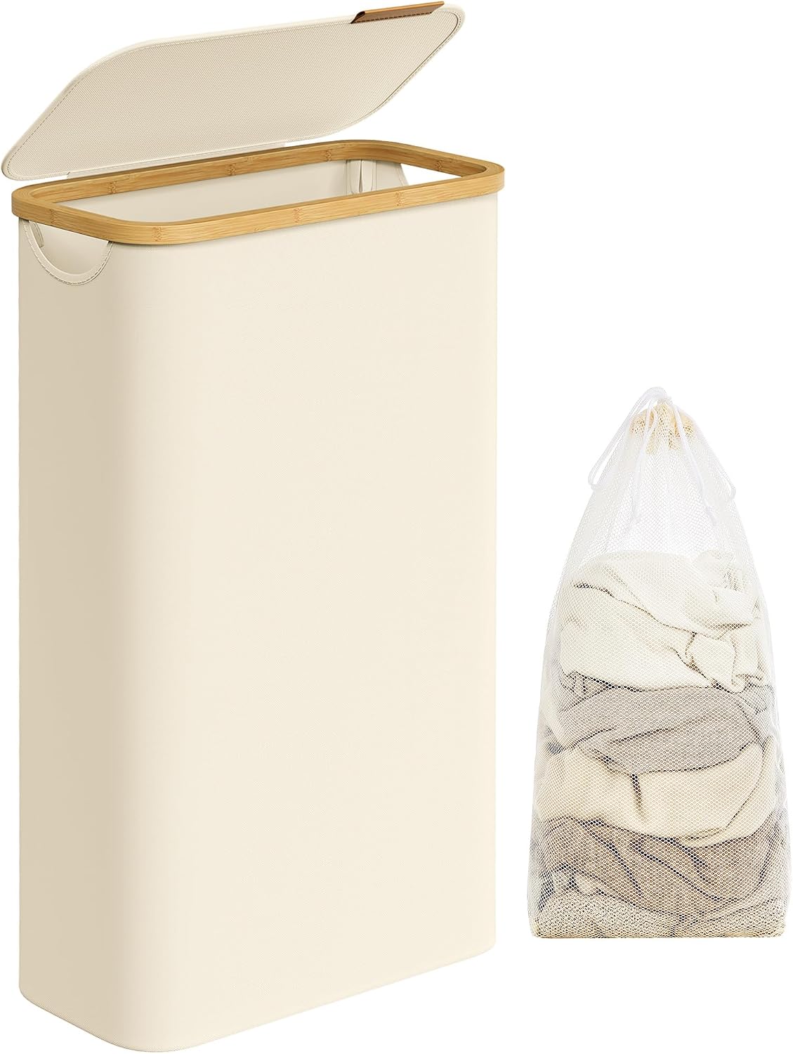 Detalle de SONGMICS ROXANNE LCB514BH01 200L wasmand met deksel en 4 vakken