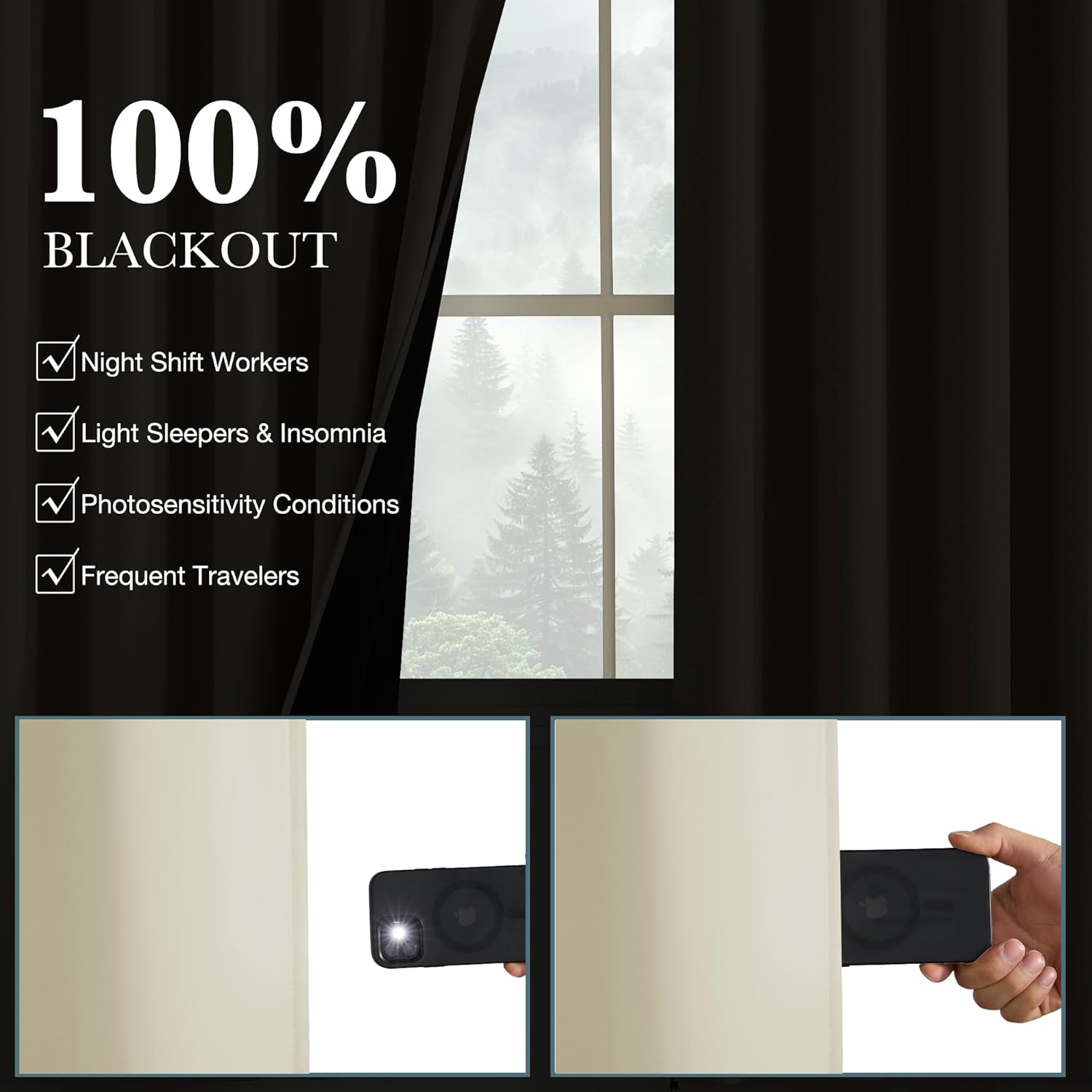 Thumbnail 2 de PONY DANCE 100% Blackout Curtains – Light Beige, 46 x 72 Inch, 2 Panels