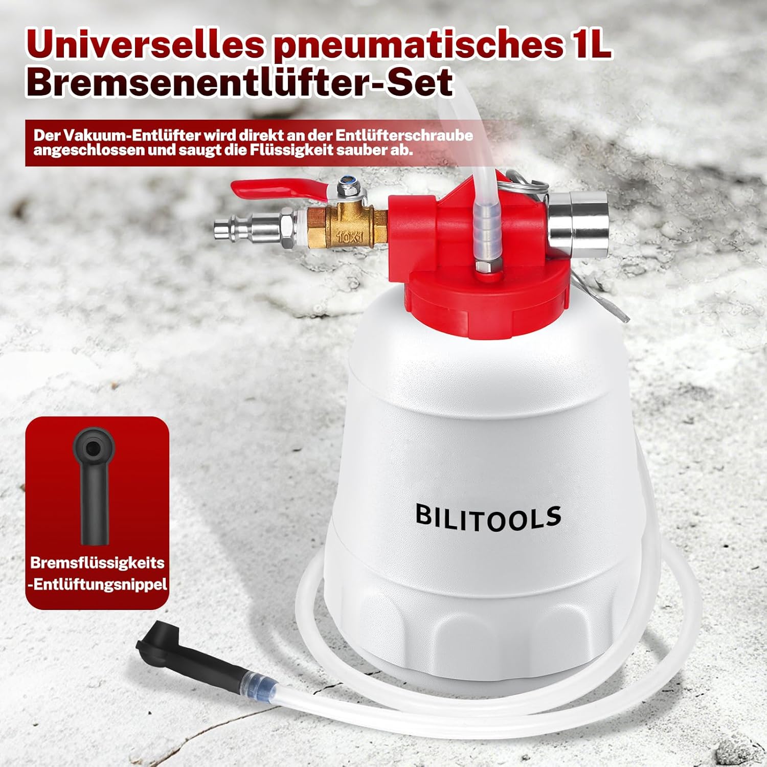 Thumbnail 6 de BILITOOLS 1L Bremsenentlüftungsgerät für Motorrad & KFZ mit Druckluft/Vakuum und 4 Adaptern