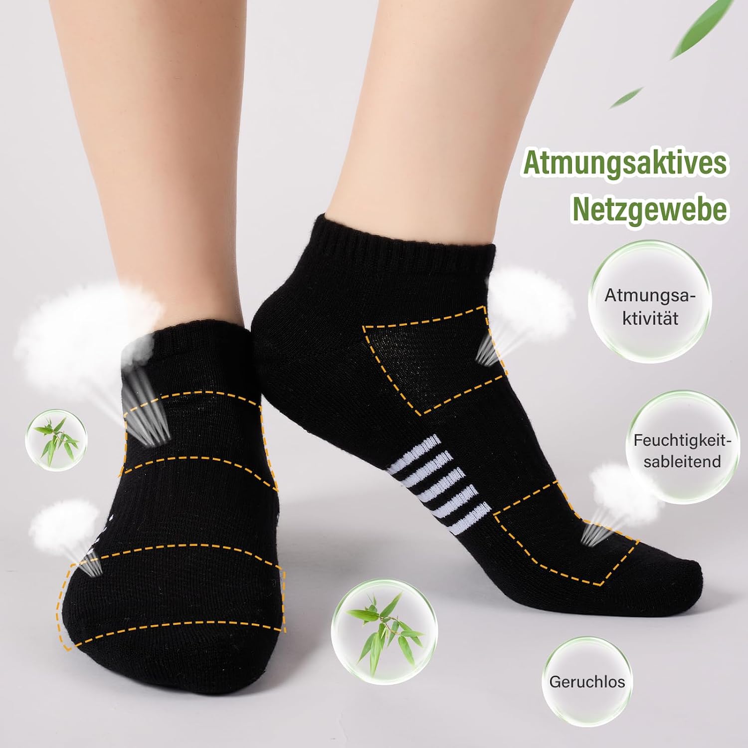 Detalle de Effeet Bambus Sneaker Socken Damen – 6 oder 12 Paar, atmungsaktiv, gepolstert, kurze Laufsocken