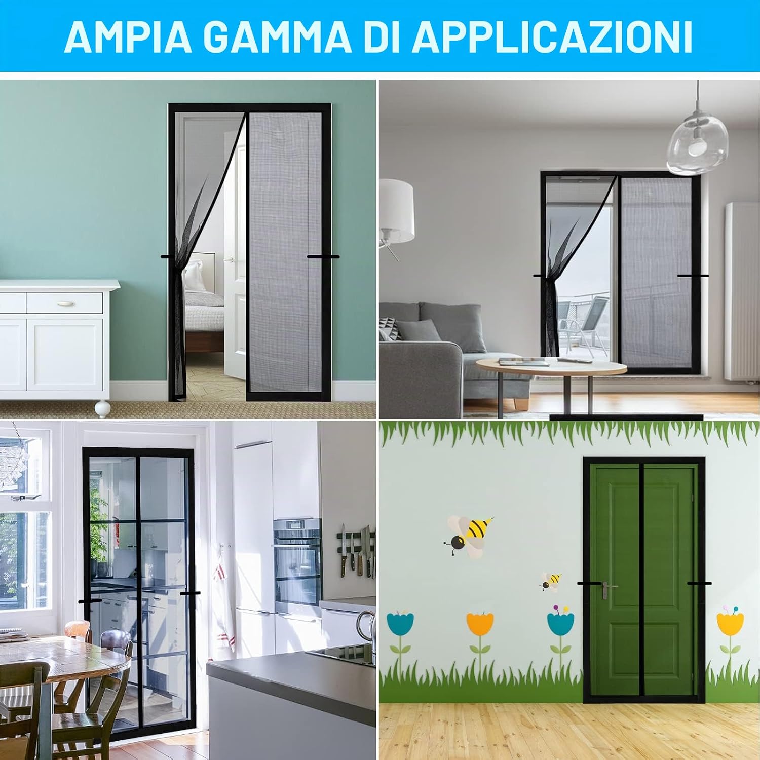 Detalle 2 de Zanzariera Magnetica Per Porte 100x220 cm Fibra di Vetro Nero