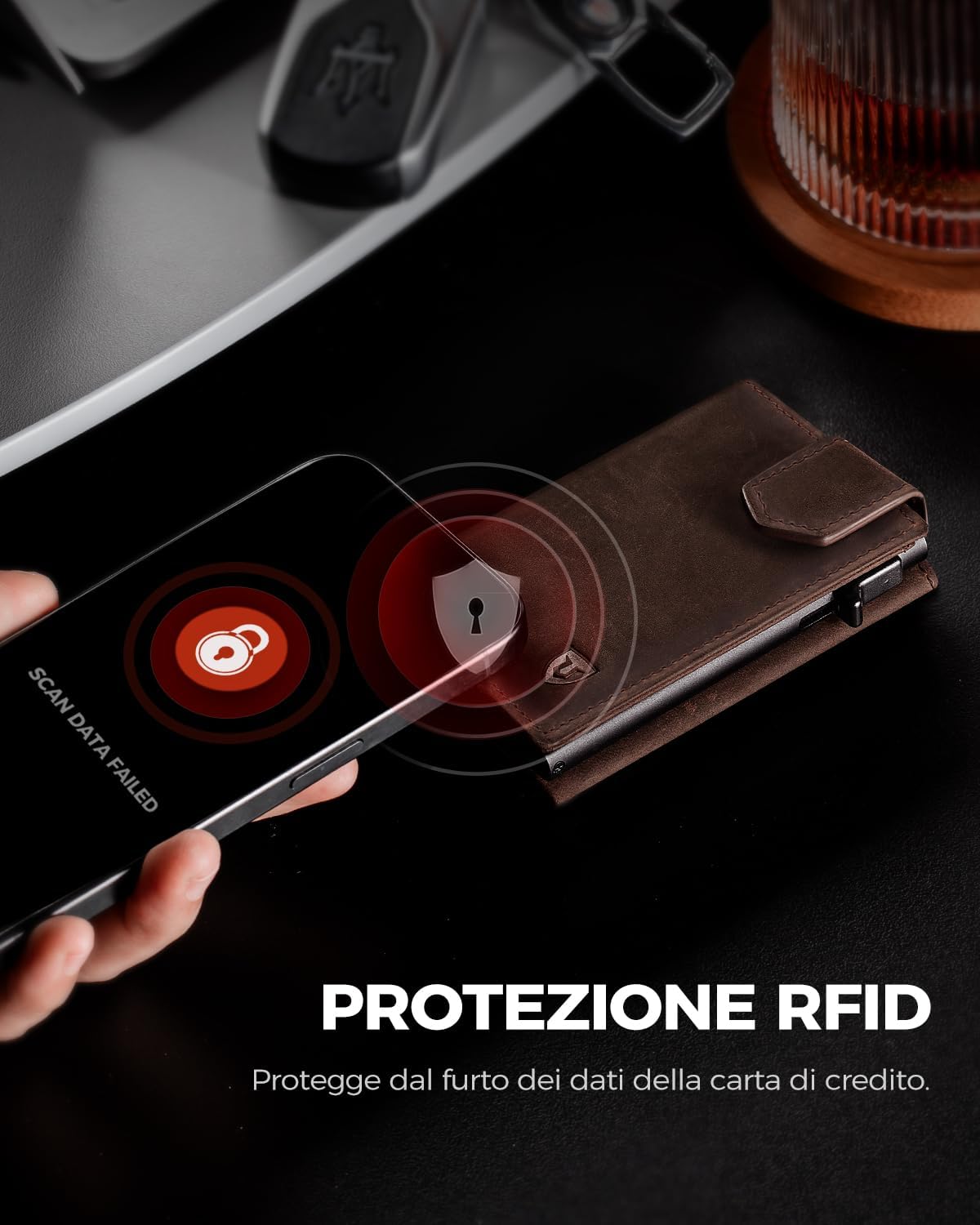 Thumbnail 5 de LORZOR Portafoglio Uomo Slim in vera pelle con RFID, portamonete e chiusura magnetica pop-up (capienza fino a 10 carte)