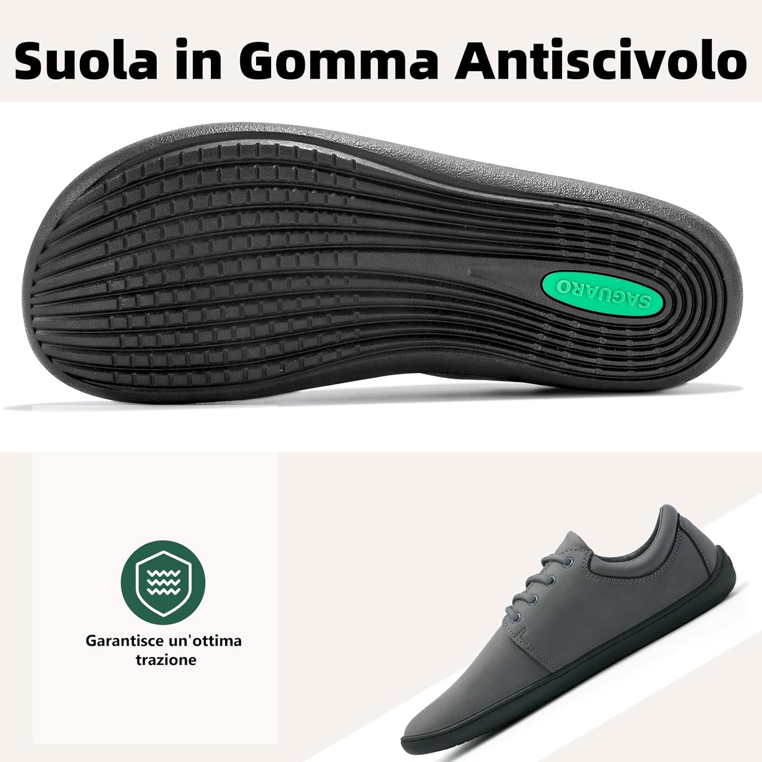 Detalle de SAGUARO Scarpe Barefoot Uomo Noble II – Wide Toe Box (Gr. 36-48), stile casual-formale