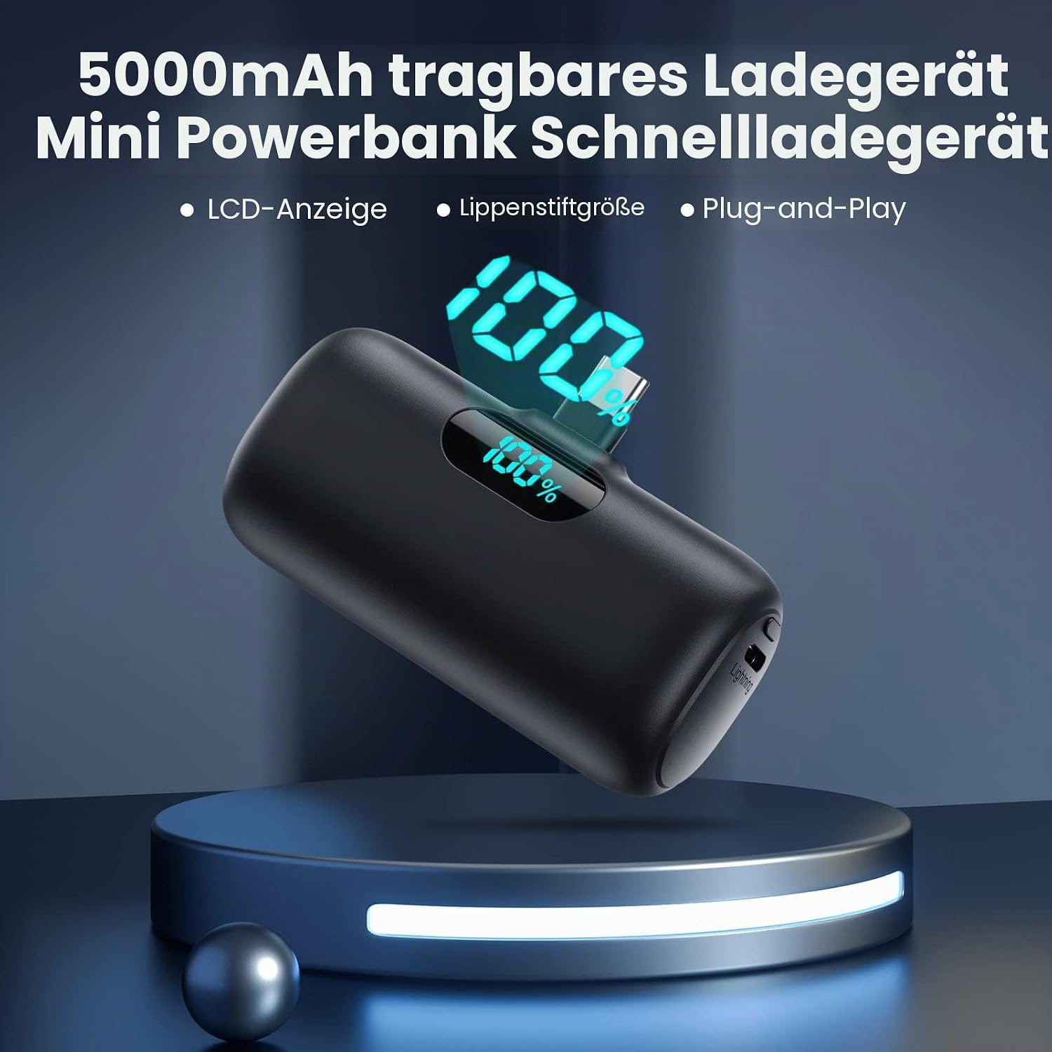 Detalle de Feob Power Bank USB C 5000mAh – 15W PD Schnellladung, kompakt mit LCD-Display