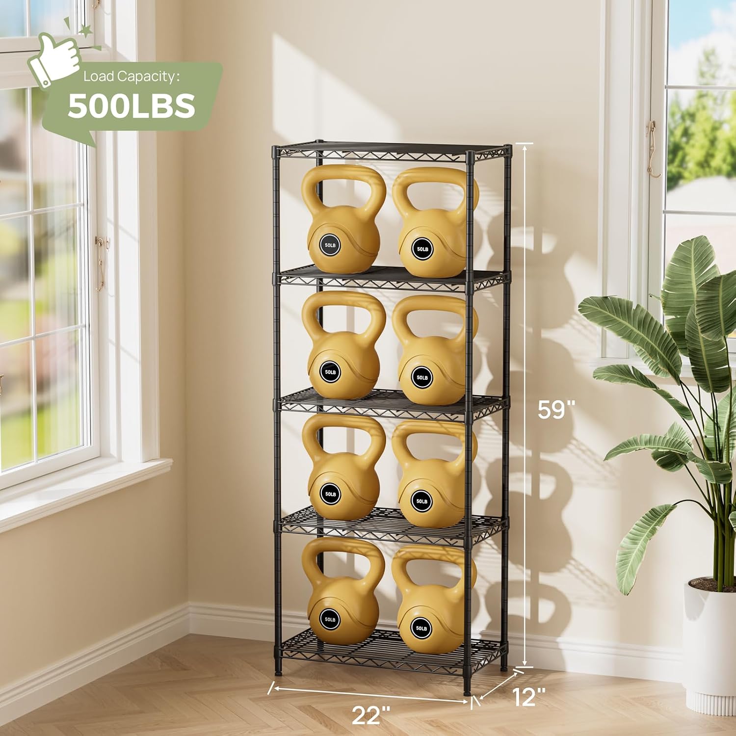Detalle de Golpart 5-Tier Adjustable Storage Shelves Heavy-Duty Metal Utility Rack (500LBS Capacity)