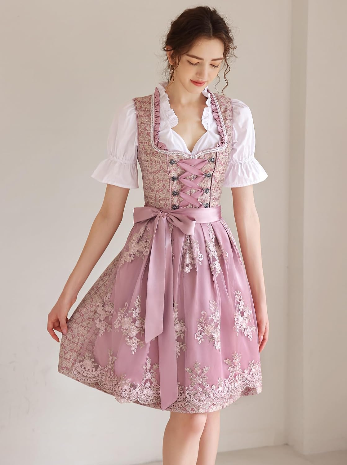 Detalle 2 de EIISSION Dirndl Midi Pink 3‑teilig