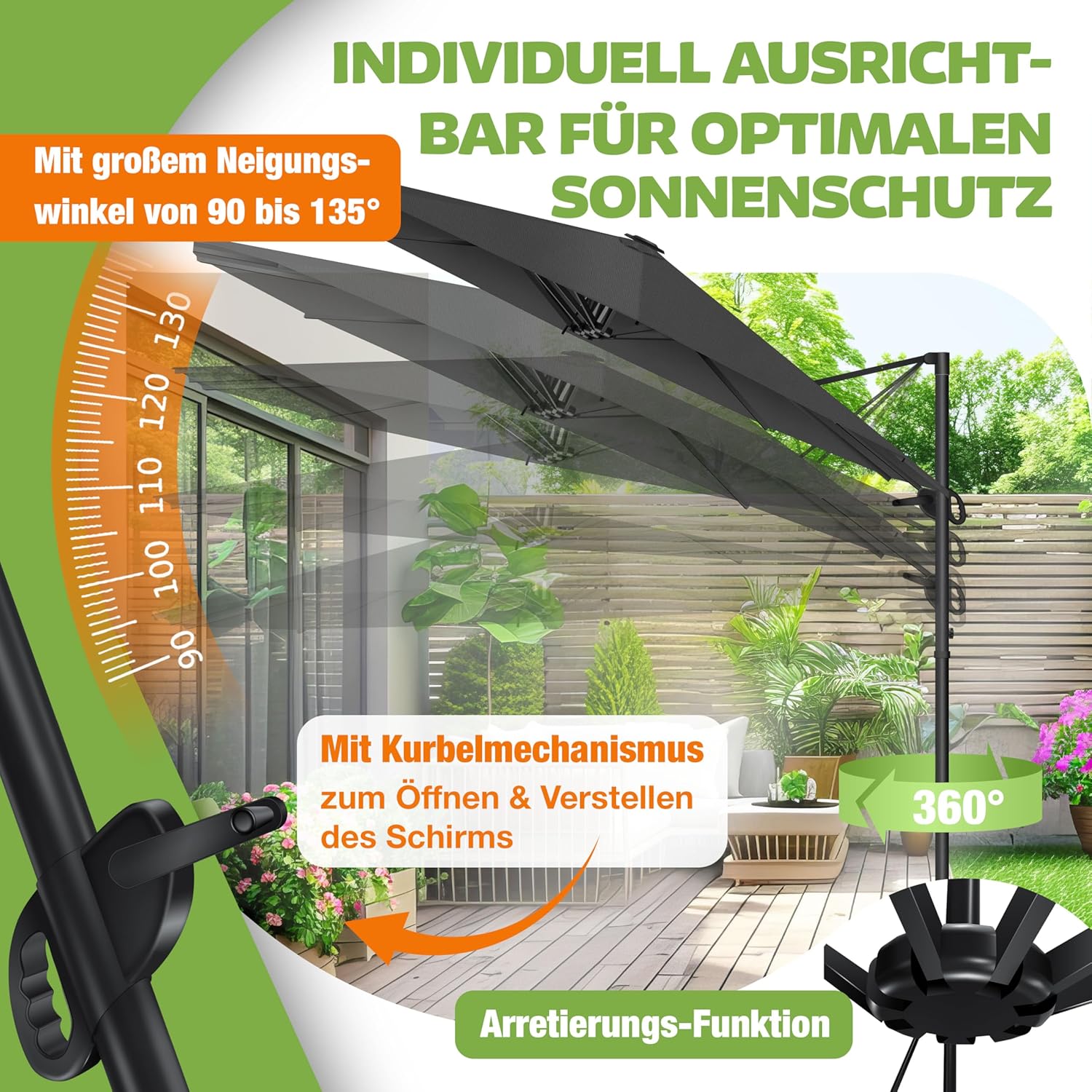 Thumbnail 4 de KESSER® Doppelsonnenschirm 4,6 m x 2,7 m mit Kurbel, Ständer, neigbar/360° drehbar