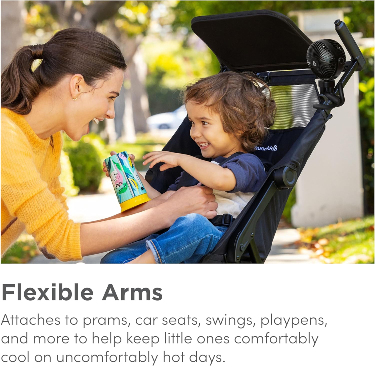 Detalle de Munchkin Pram Fan: 360° Mini Portable Stroller Fan with 4 Speeds and LED Lights