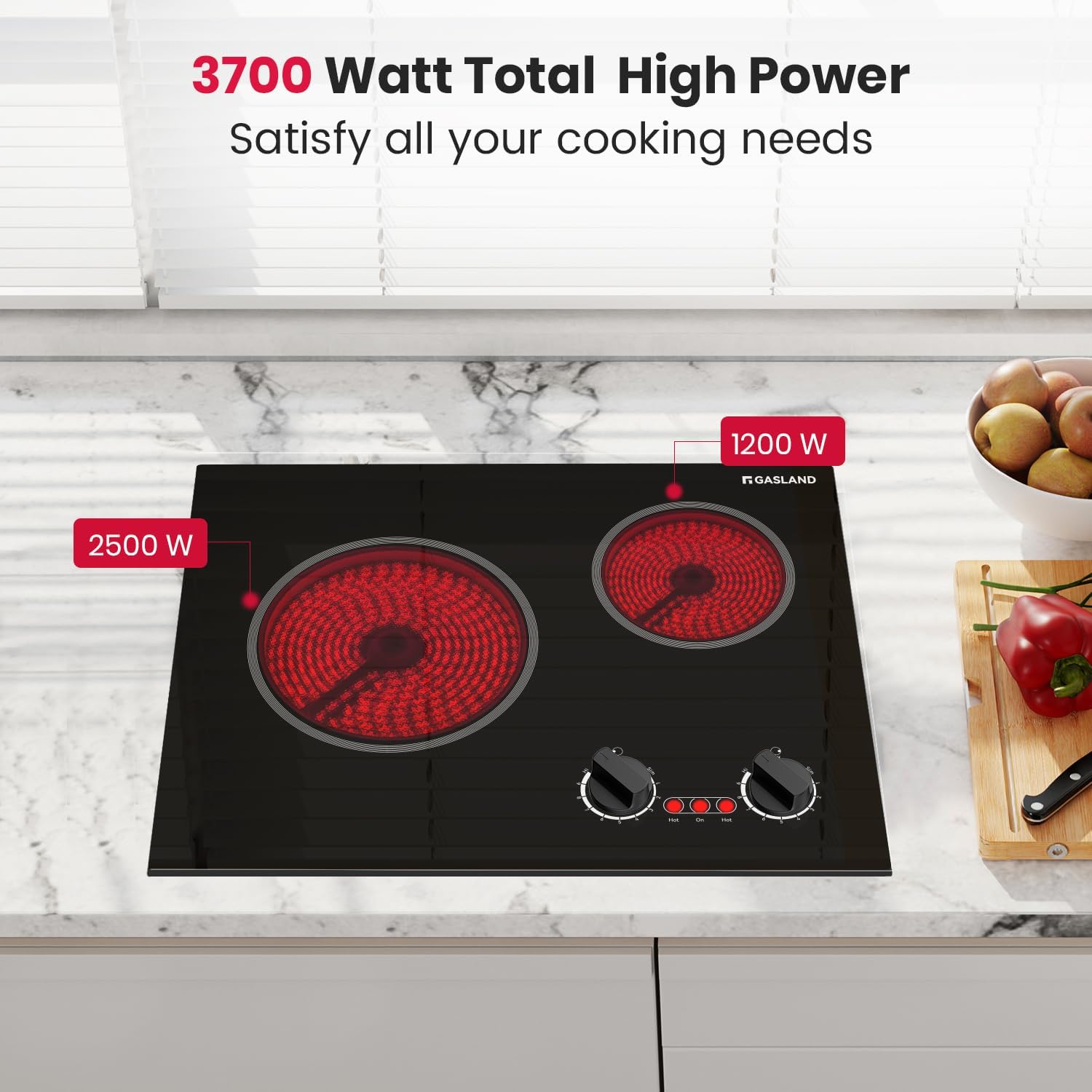 Detalle de GASLAND Pro CH1212BS 21-Inch Built-In Electric Cooktop, 2 Burners, 9 Heat Levels
