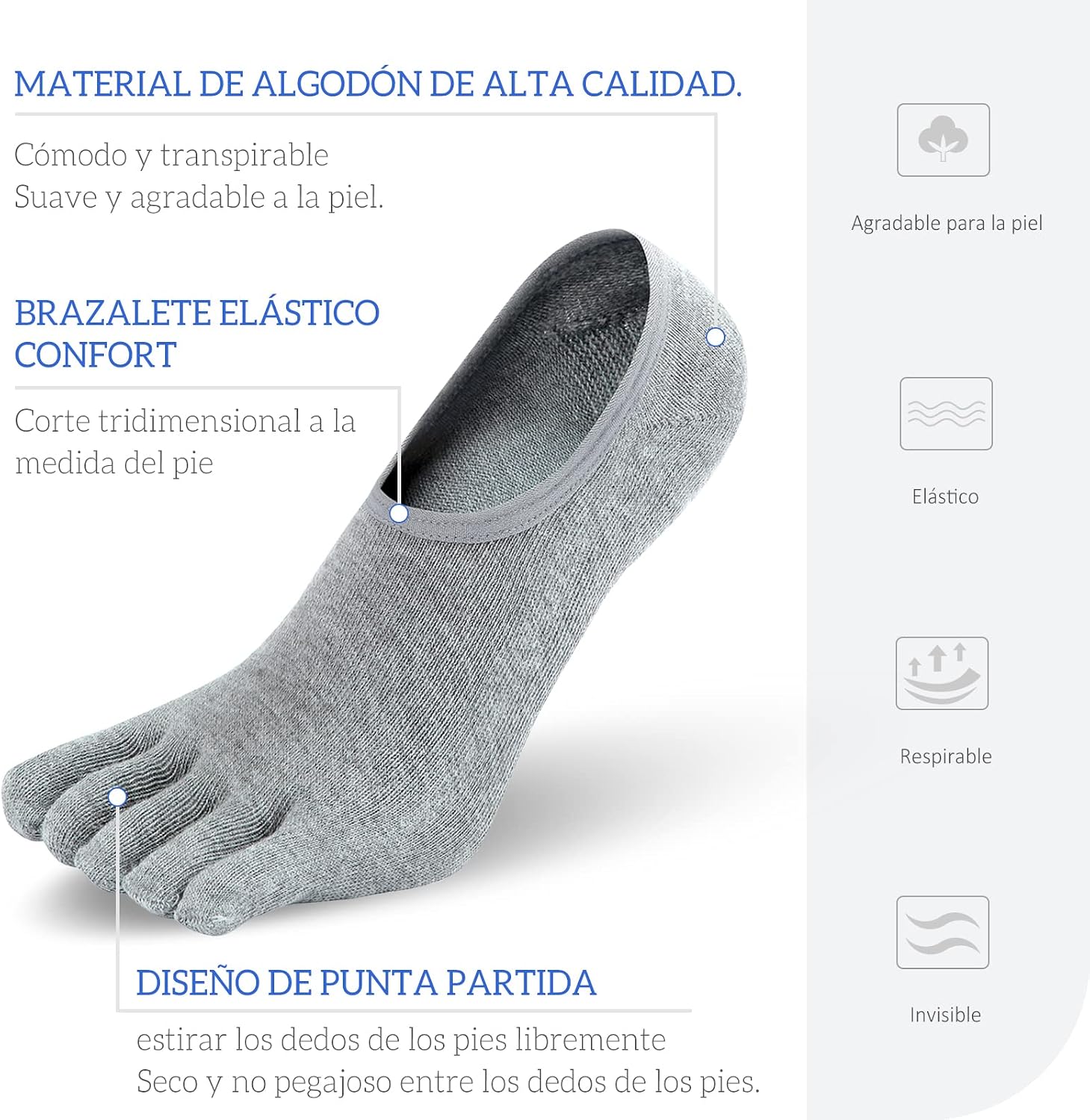 Thumbnail 2 de PUTUO Calcetines invisibles cinco dedos 4 pares