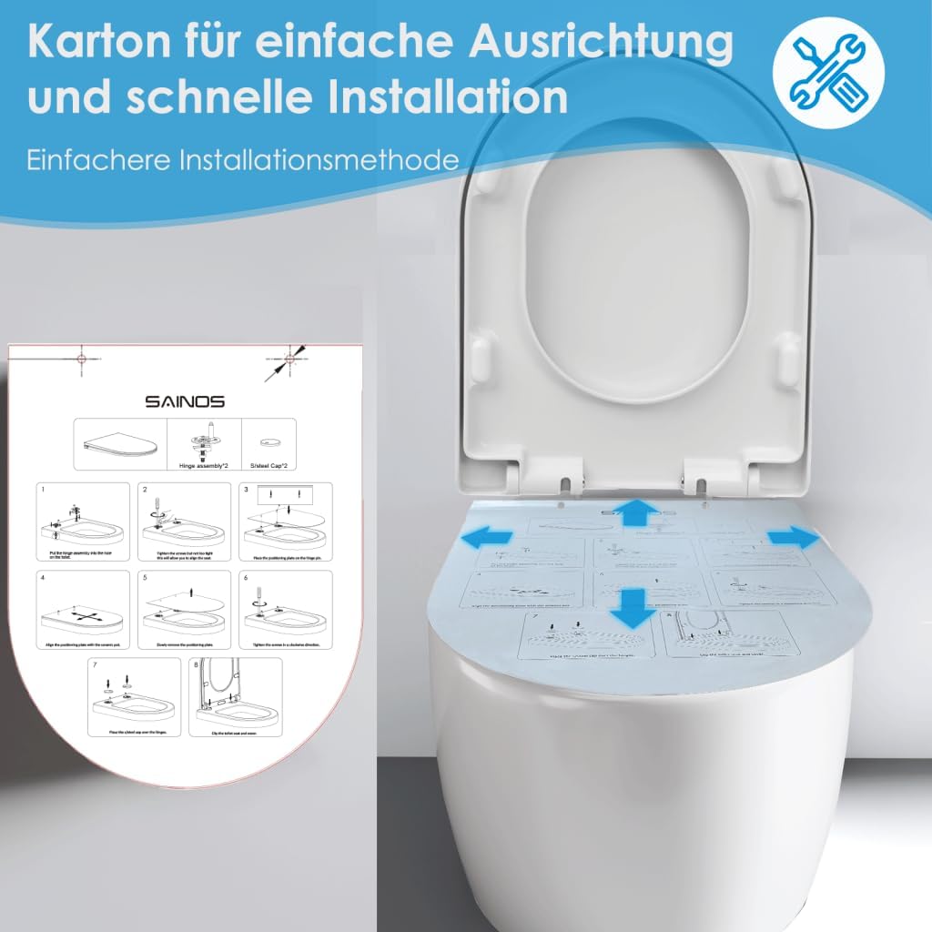 Thumbnail 4 de SAINOS Duroplast WC-Sitz D-Form mit Absenkautomatik – Edelstahlscharnier, One-Touch-Schnellverschluss, robuste Reinigung