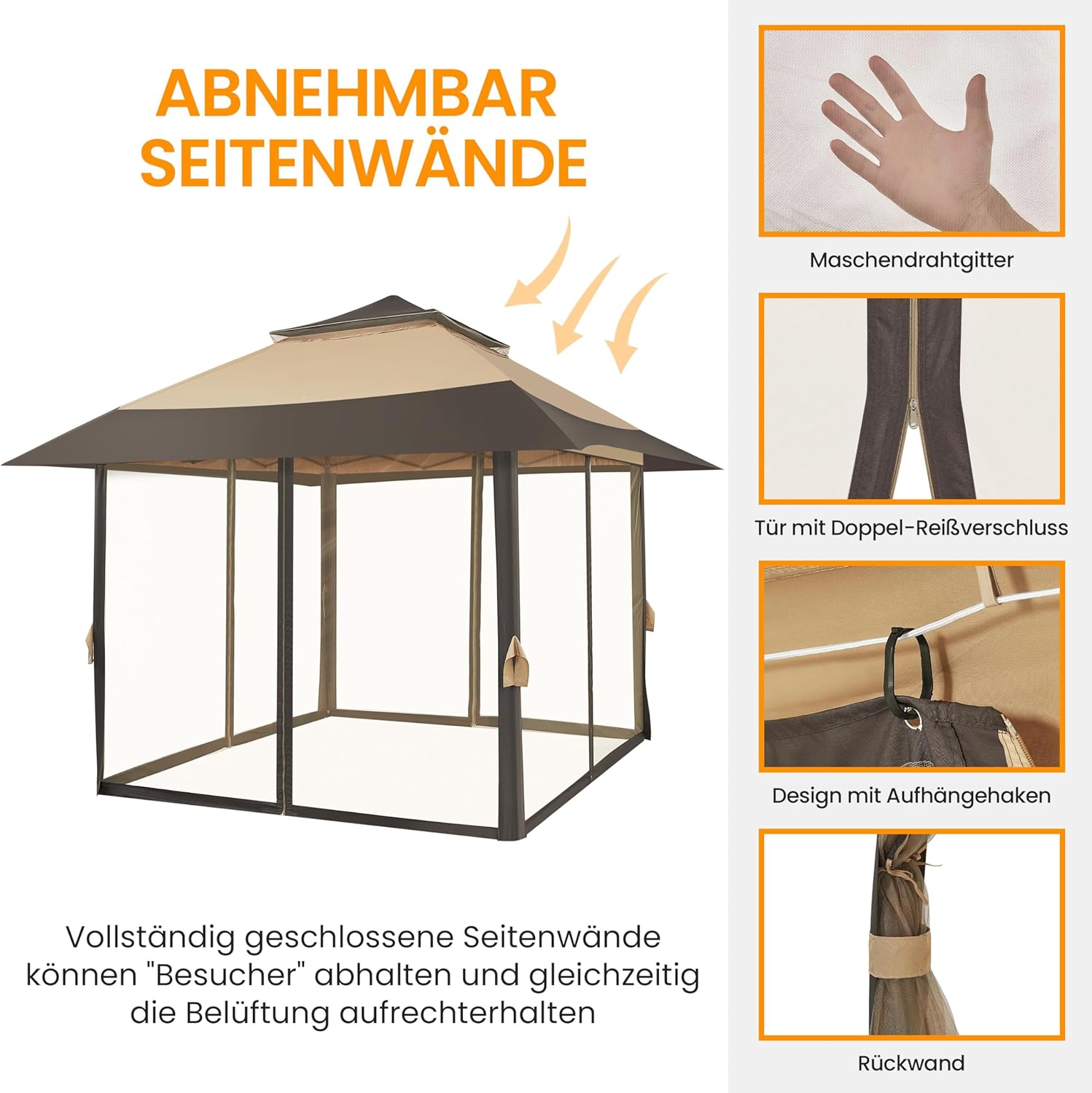 Detalle de Yaheetech Gazebo da Giardino Esterno 4x4 m with Zanzariera, Struttura in Metallo e Tetto Allargato