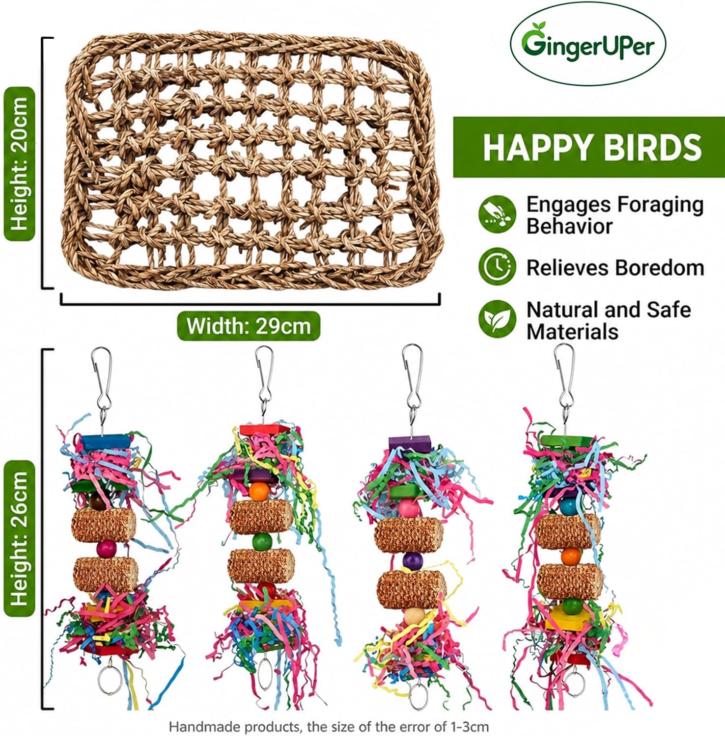 Thumbnail 4 de GingerUPer Oiseaux papegaaienspeelgoed met schommel en kleurrijk kauwmateriaal