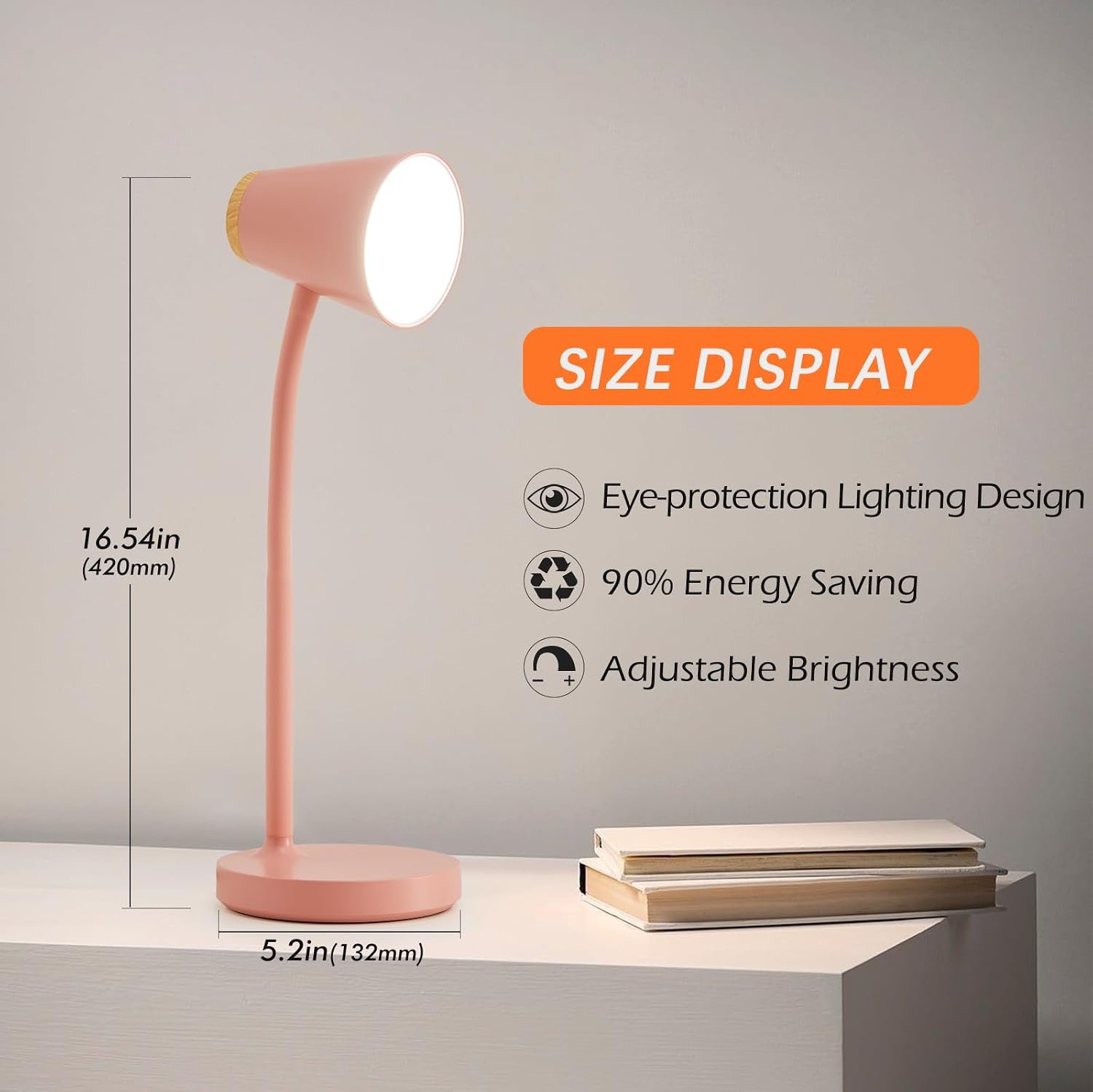 Detalle de EJIAXIN PL-0438T LED Desk Lamp, Pink, Touch Dimming and Flexible Gooseneck