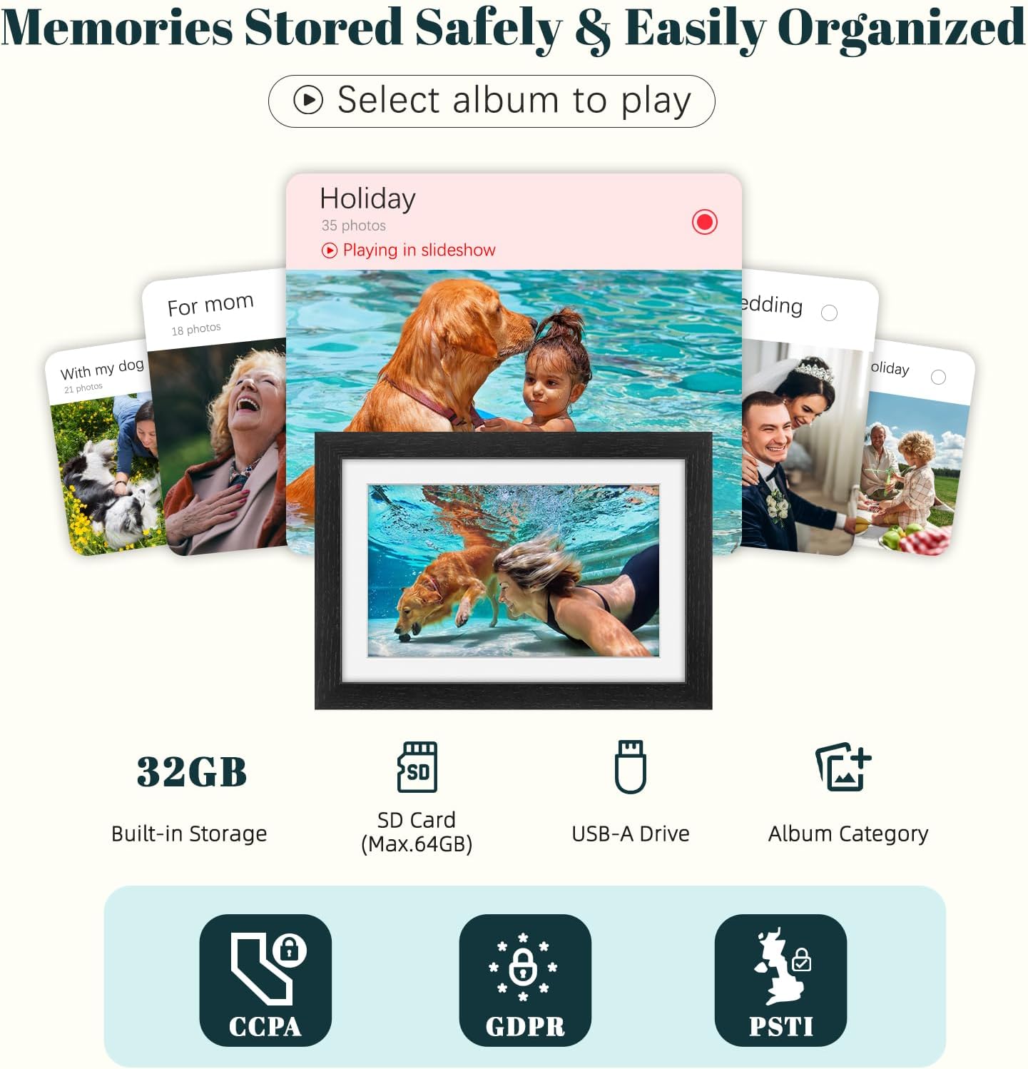 Thumbnail 3 de Digital Photo Frame WiFi Oak Wood Frame (10.1 inch) with 32GB storage and Frameo app sharing