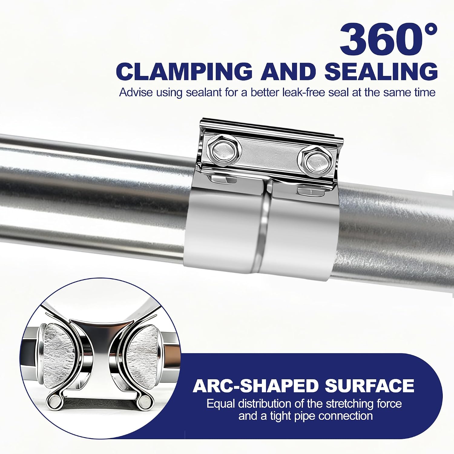 Detalle de SKYMIRO 3 Inch Exhaust Clamp (2-Pack) — 304 Stainless Steel Lap Joint Band Clamp