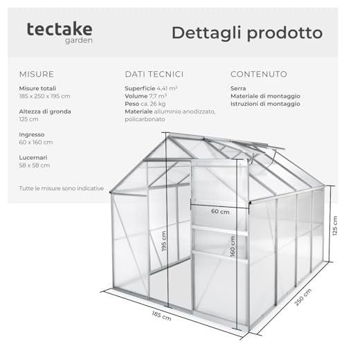 Detalle de tectake Serra da Giardino con Telaio in Alluminio Anodizzato e Lastre Alveolari Termoisolanti