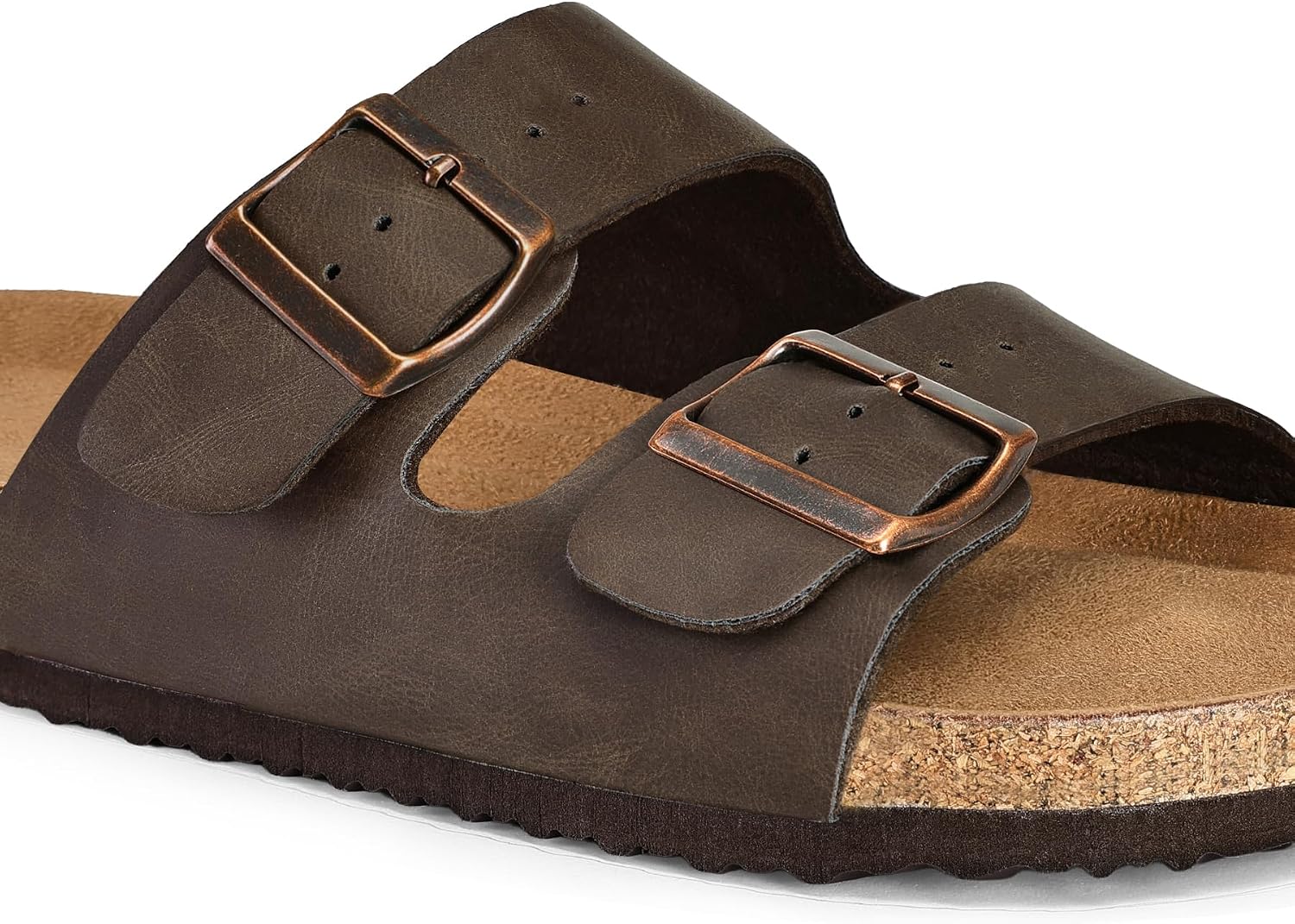 Detalle de mysoft Women's Flat Sandals Cork Footbed Slides with 2 Straps and Adjustable Buckles
