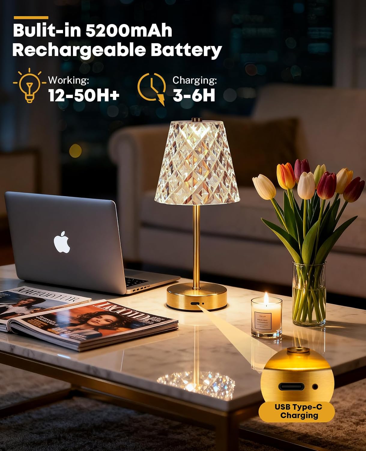 Thumbnail 2 de LumaBrite Rechargeable Table Lamp (5200mAh) – Cordless touch lamp with 3 colour temperatures