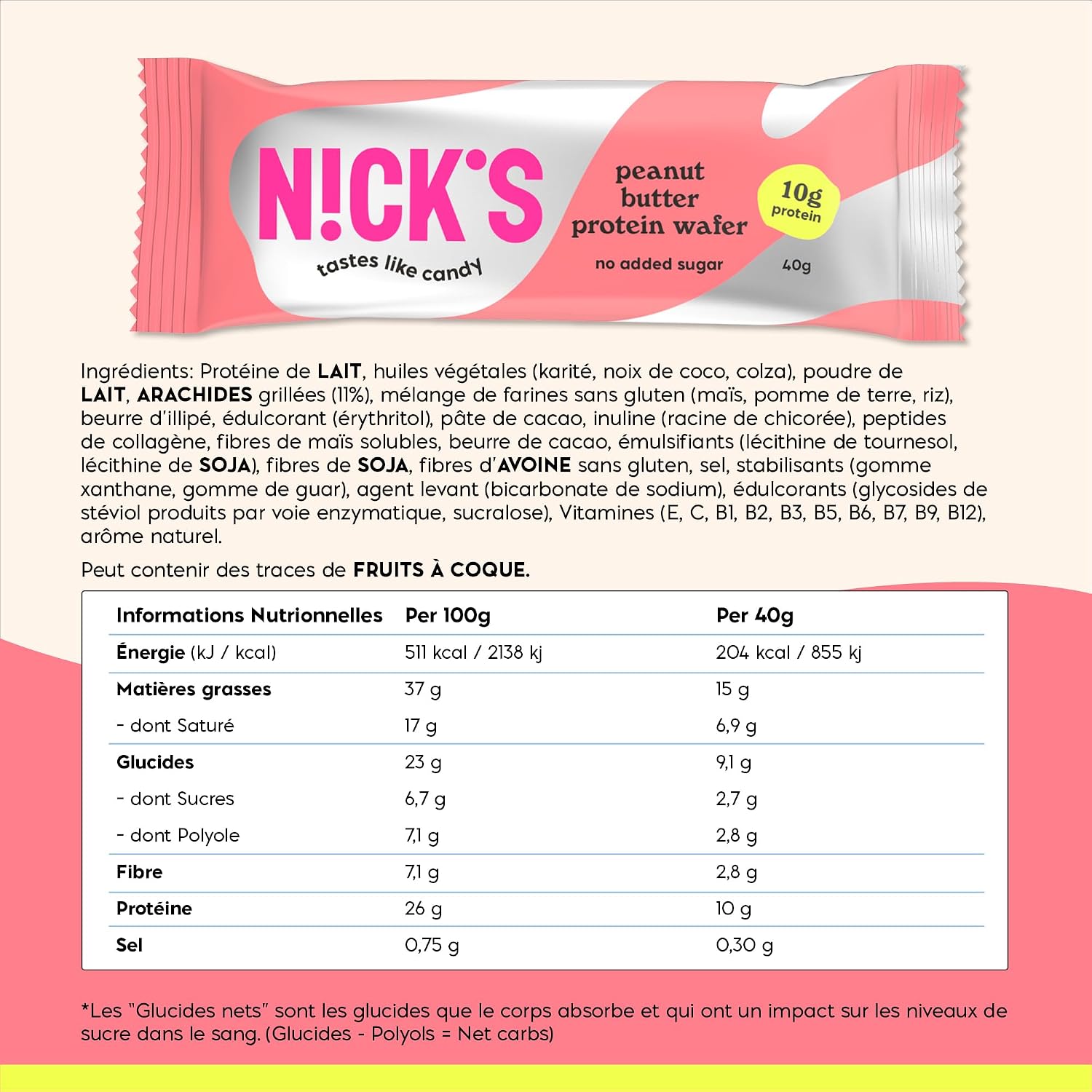 Thumbnail 1 de NICKS Barre protéinée Sans Sucres Ajoutés – Gaufrettes au beurre de cacahuète, Low Carb, Gluten Free, 25% protéines, pack 40 g x 24