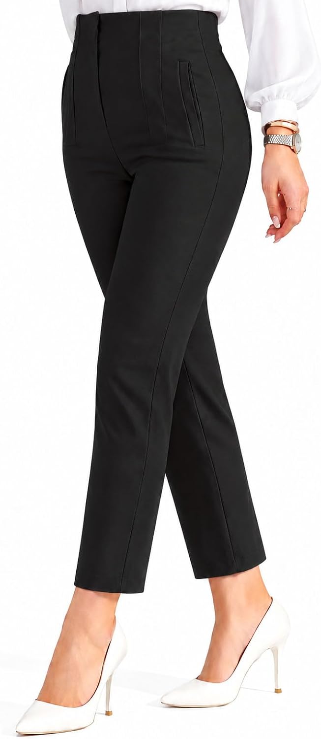 Detalle de LOVESHOOT High-Waisted Pleated Straight-Leg Dress Pants with Stretch