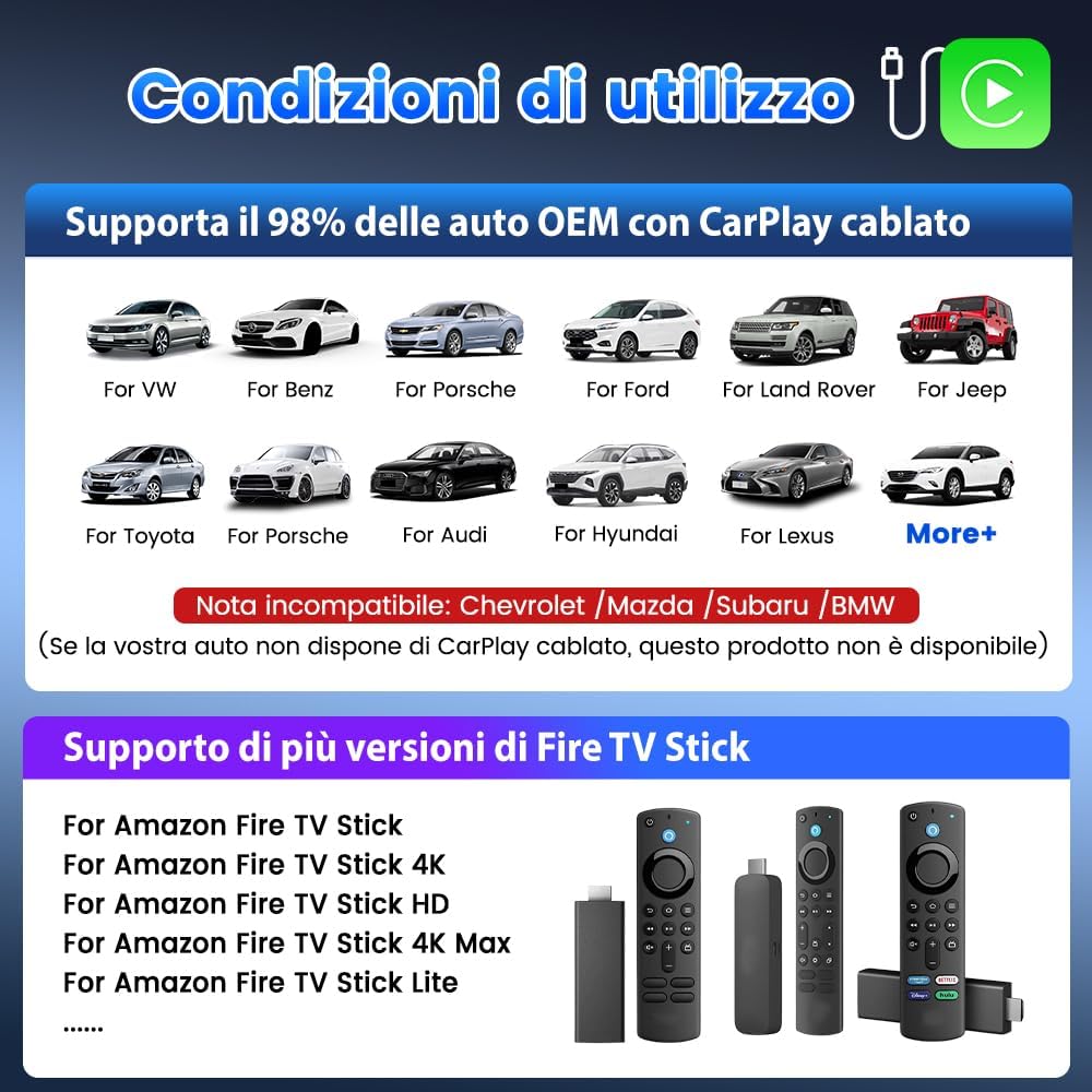 Thumbnail 4 de Carlinkit Fire DriveLink Adattatore HDMI – Converte CarPlay per Fire TV Stick e permette streaming su Netflix, YouTube, TikTok e altro