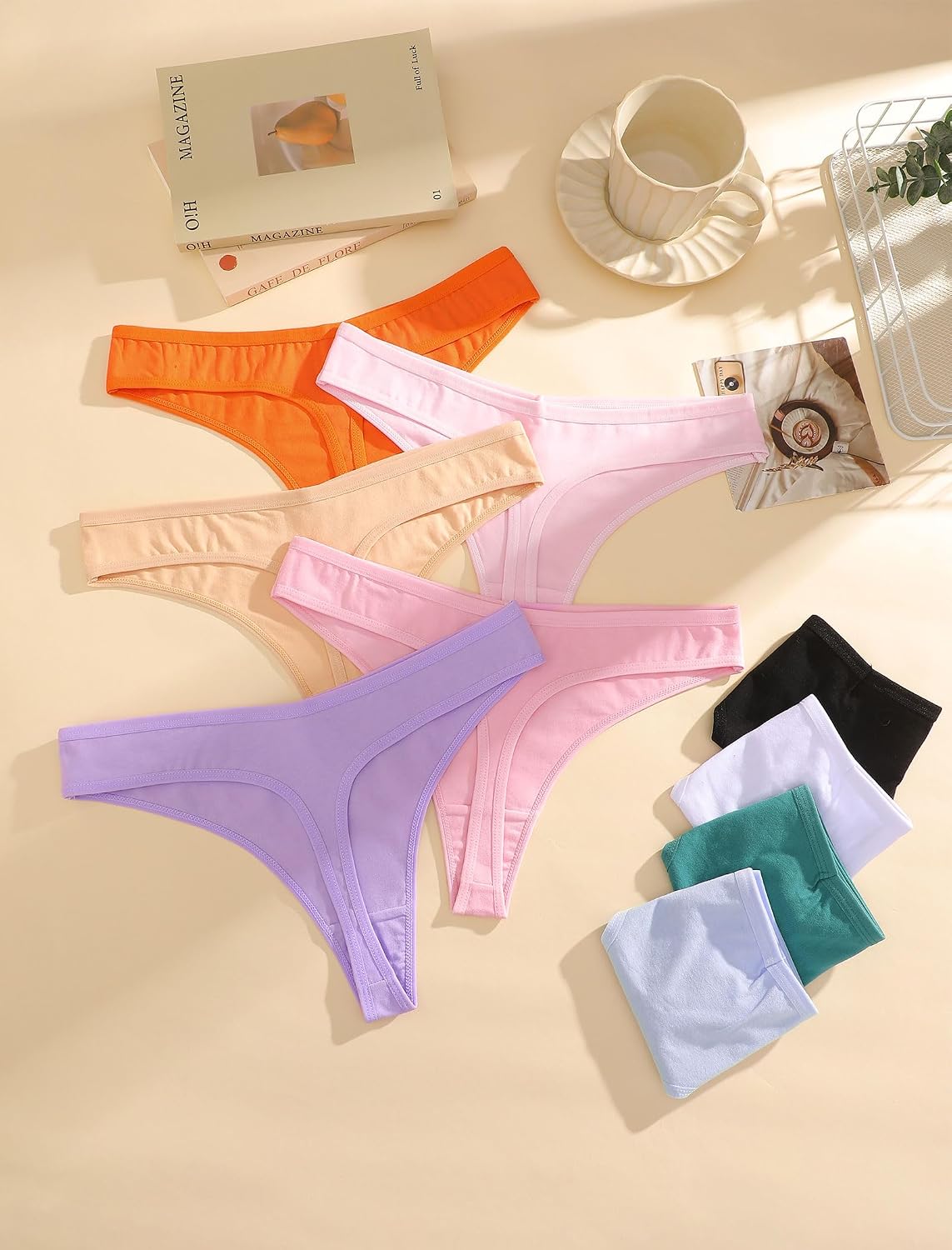 Detalle de Sth Big Cotton Thongs for Women, 9-Pack, Low-Rise V-Waist