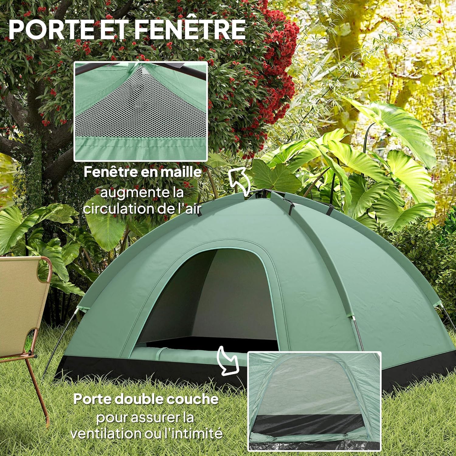 Thumbnail 2 de Outsunny Tente de camping 2 personnes camouflage en dôme légère (ventilée) avec arceaux croisés et sac de transport