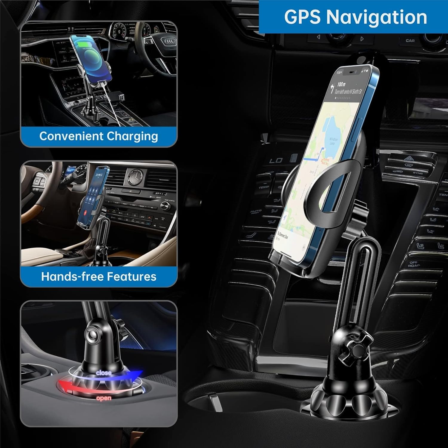 Detalle de TOPGO Cup Phone Holder for Car – No Shake, Stable, Extendable Pole