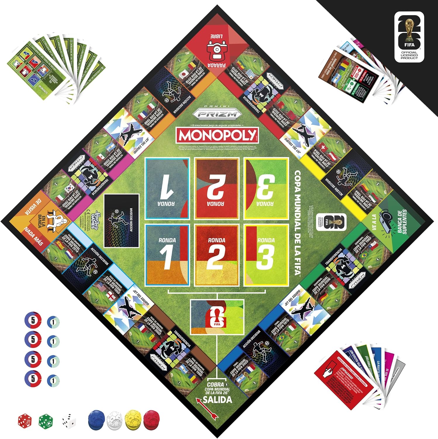 Detalle de Monopoly Panini Prizm Copa Mundial de la FIFA 2026 - Juego de Mesa con Cartas Coleccionables