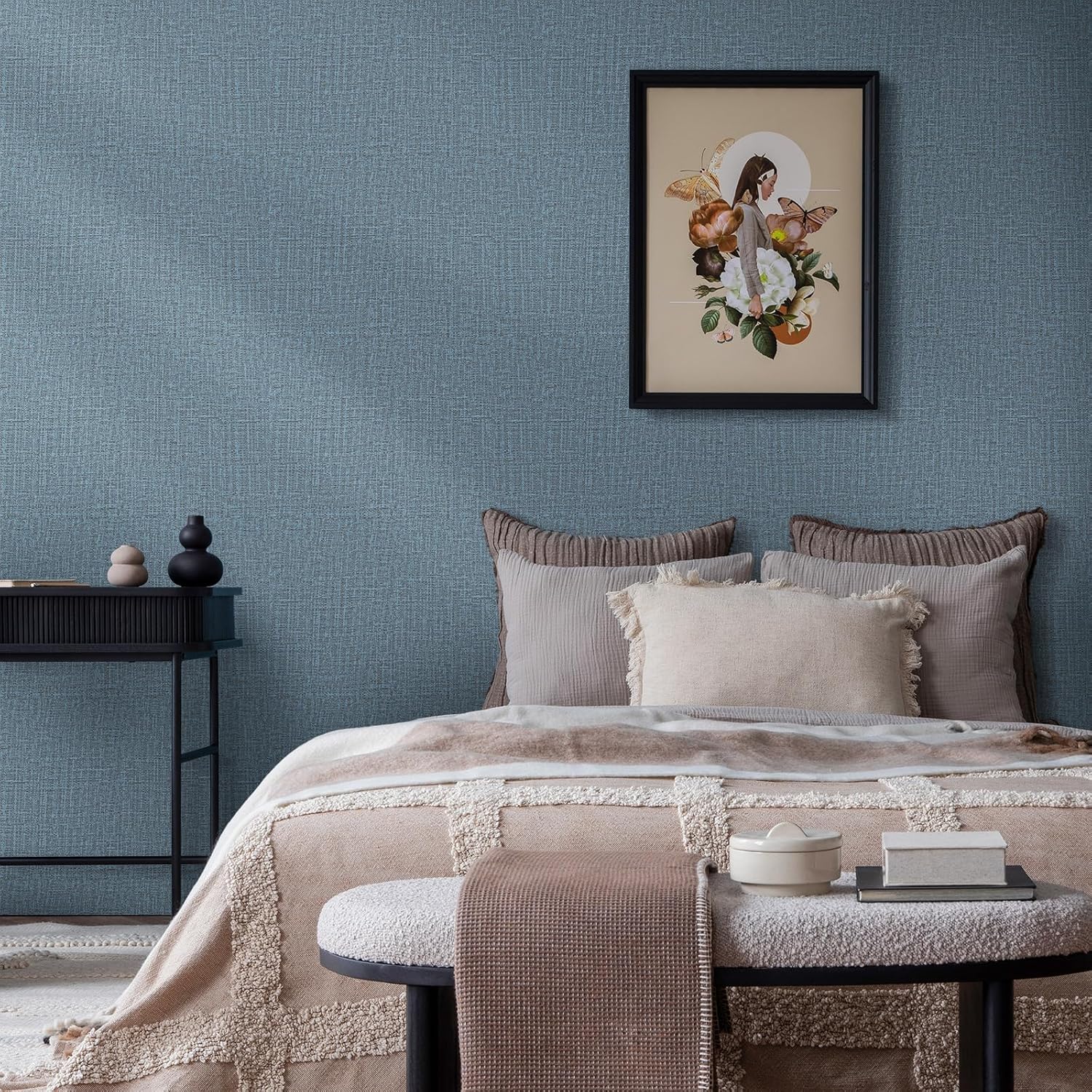 Detalle 2 de WADILE QZ-XDW-02-ZL-10M Grasscloth Peel-and-Stick Wallpaper, Navy Blue Vinyl