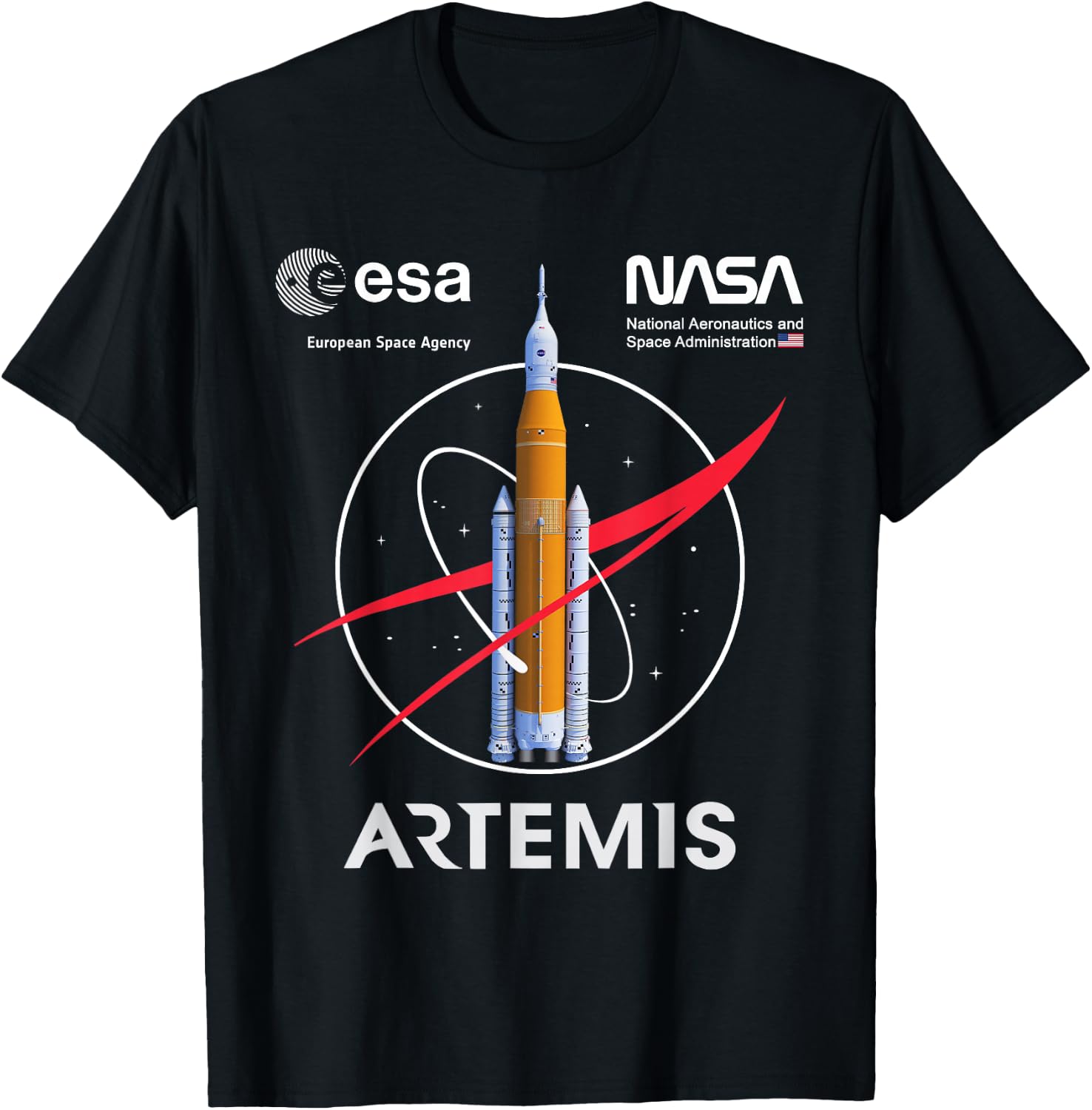 Detalle de NASA Artemis Mission SLS Worm & ESA Logo T-Shirt – klassisches NASA-Design für Fans