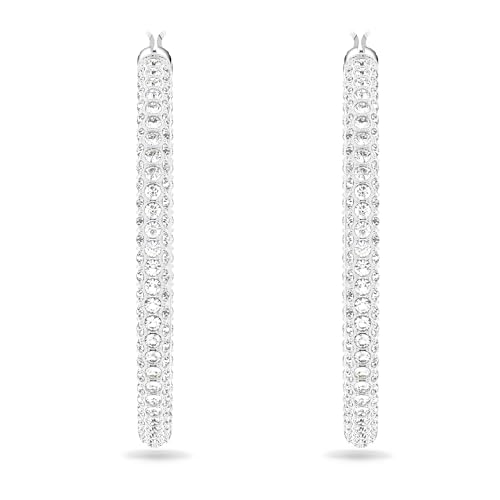 Detalle de Swarovski Stone Hoop Earrings, White, Rhodium Plated