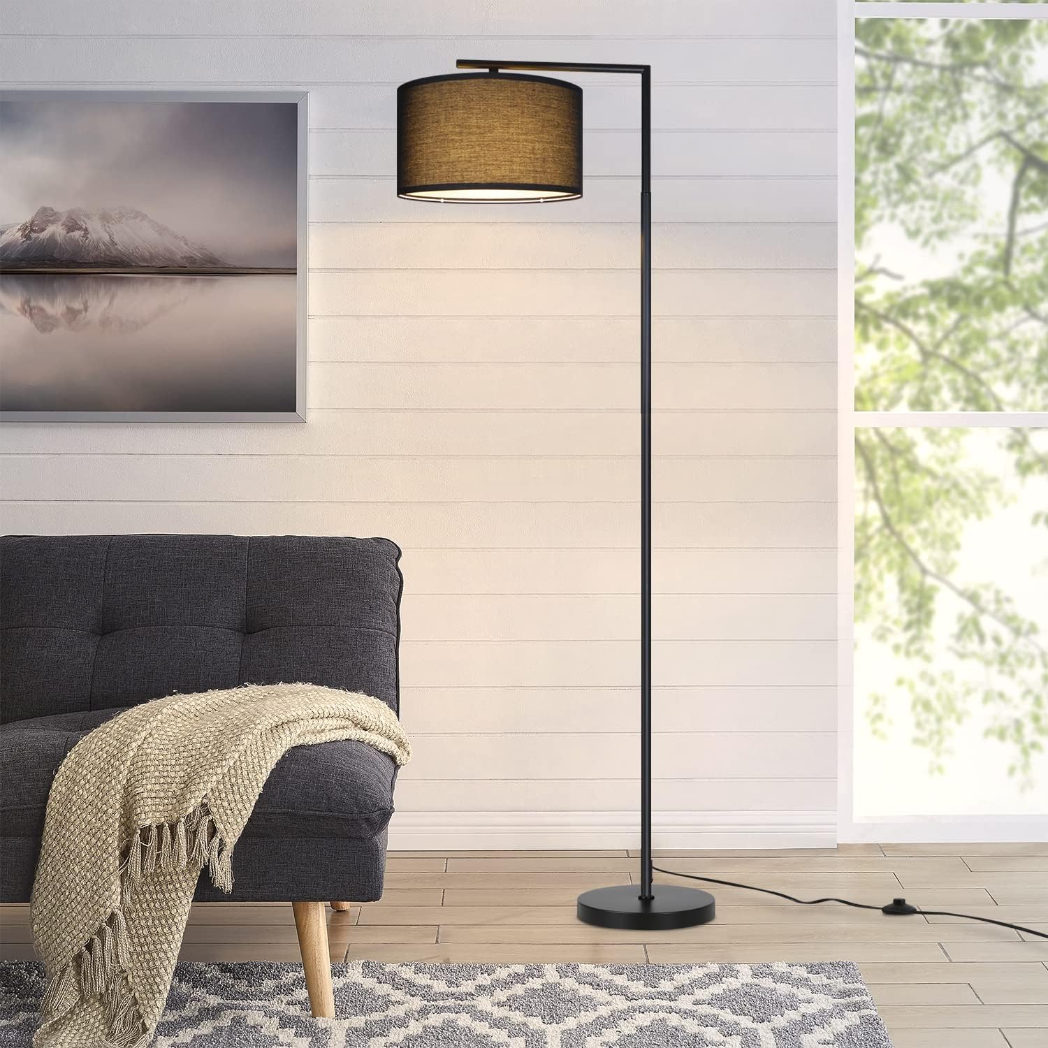 Detalle 2 de ZMH G80-SR-C – czarna lampa podłogowa E27 z abażurem i włącznikiem nożnym