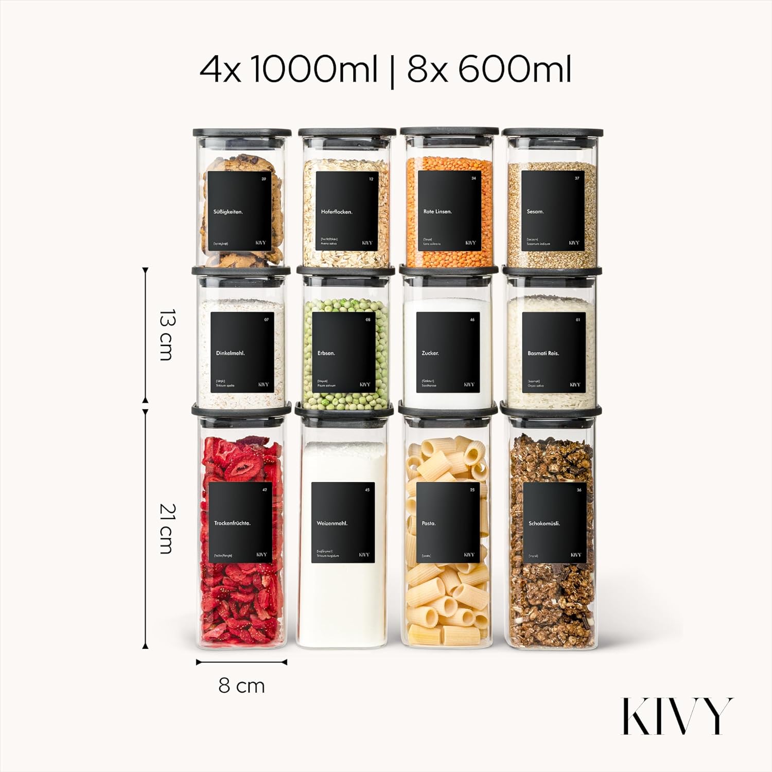 Detalle de KIVY Vorratsgläser eckig 12er Set 🥣